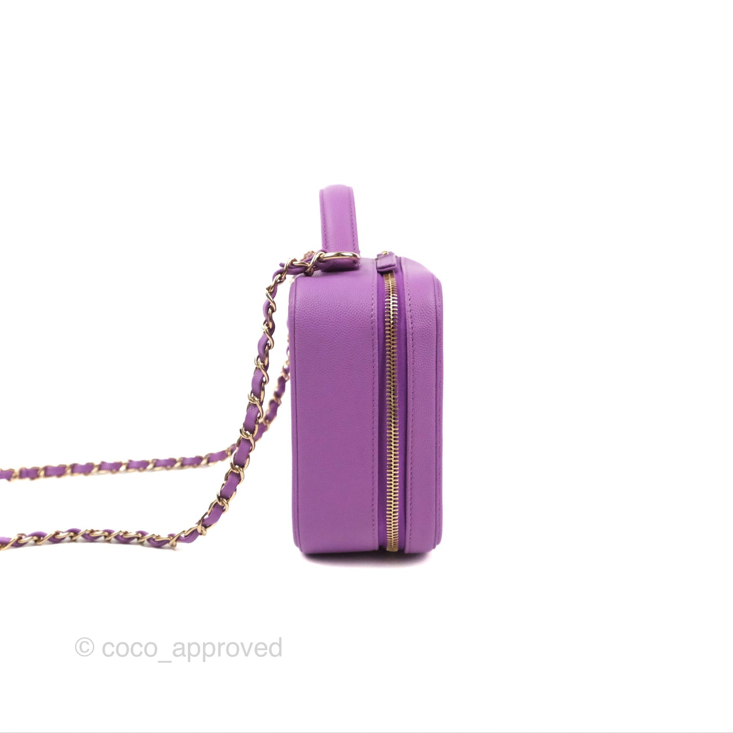 Chanel Quilted Medium CC Filigree Vanity Case Purple Caviar Gold Hardware