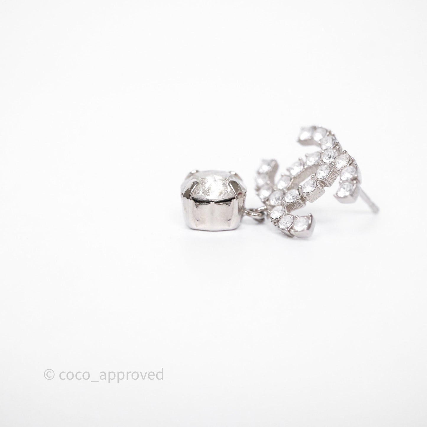 Chanel Crystal CC Drop Earrings Silver Tone 18S