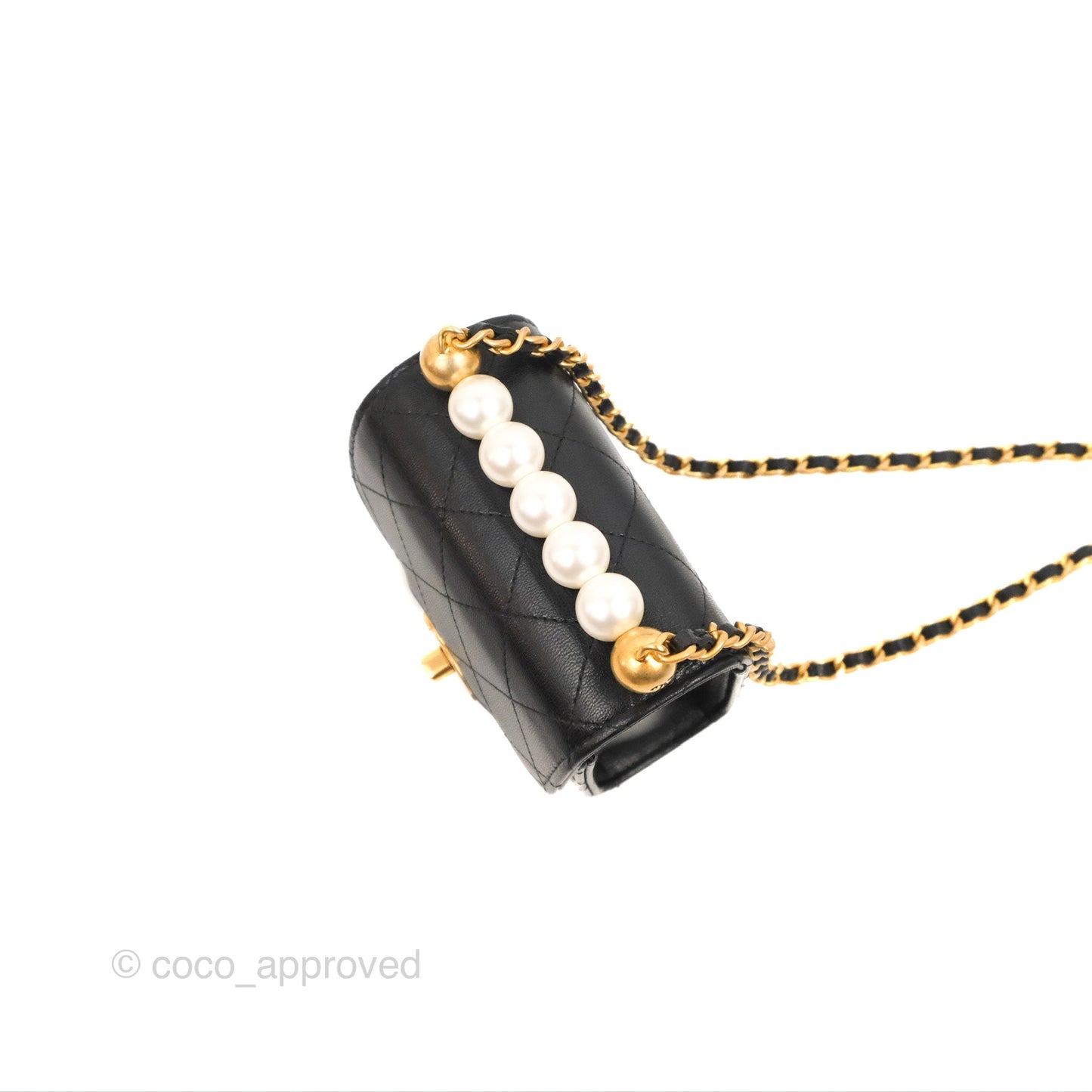Chanel Mini Chic Pearls Flap Black Goatskin Aged Gold Hardware