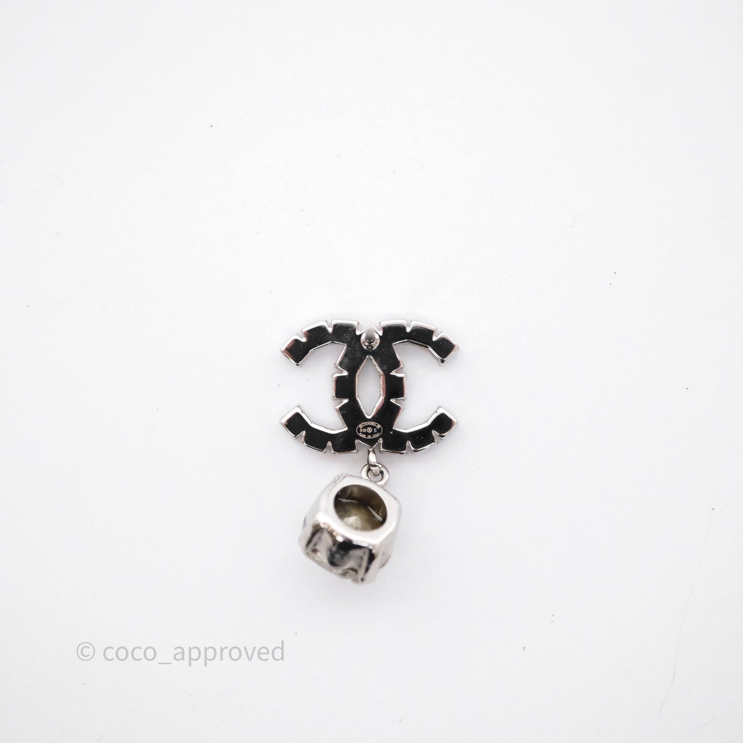 Chanel Crystal CC Drop Earrings Silver Tone 18S