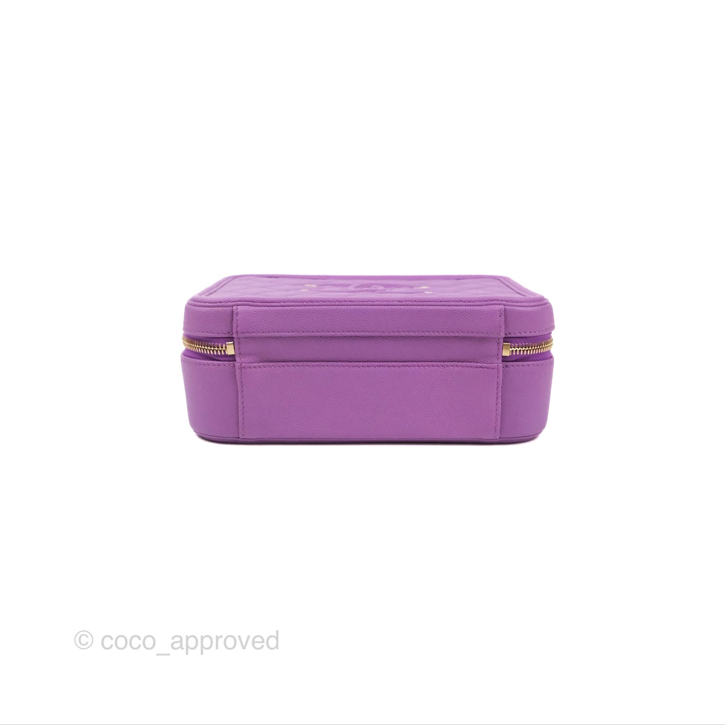 Chanel Quilted Medium CC Filigree Vanity Case Purple Caviar Gold Hardware