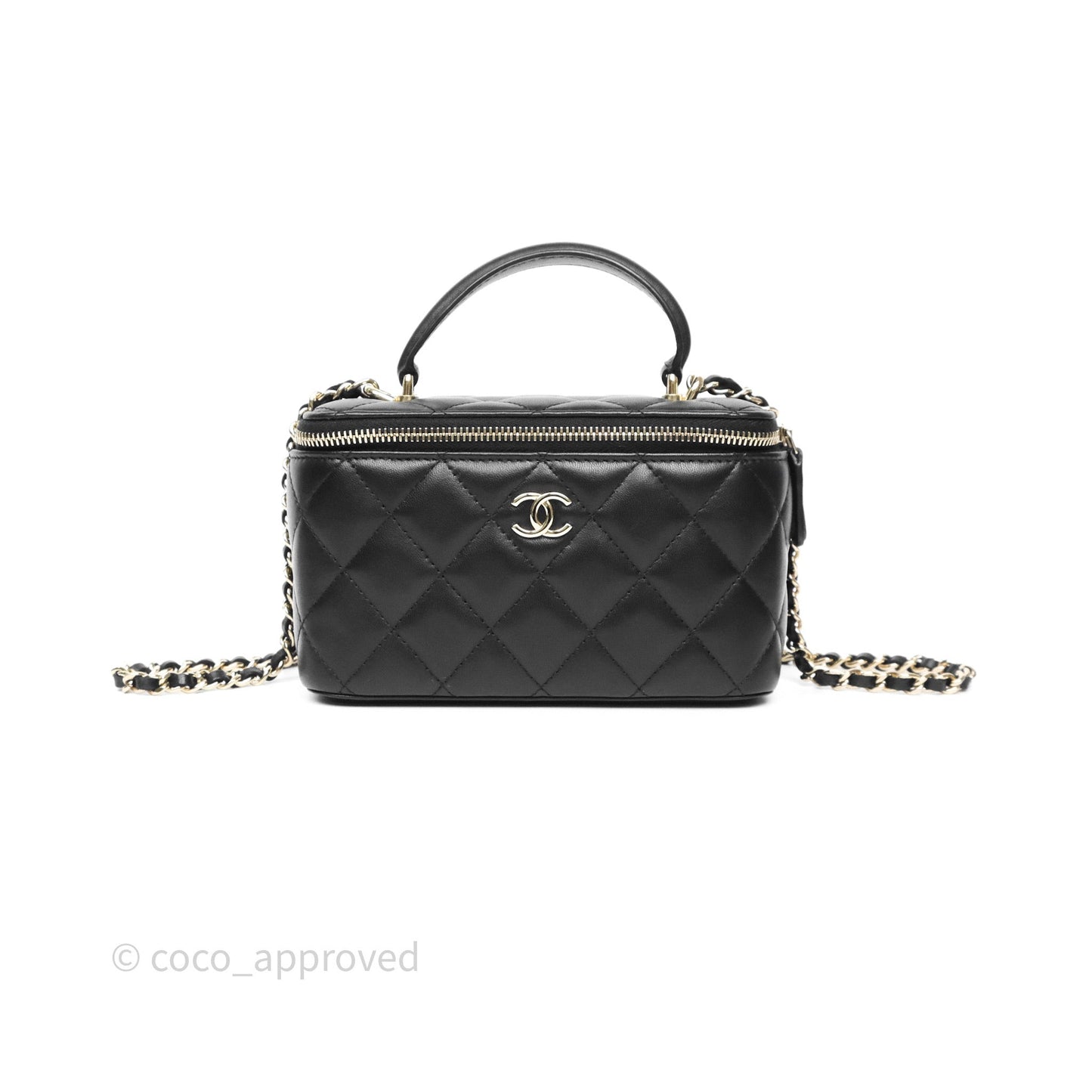 Chanel Vanity Rectangular Top Handle Black Lambskin Gold Hardware