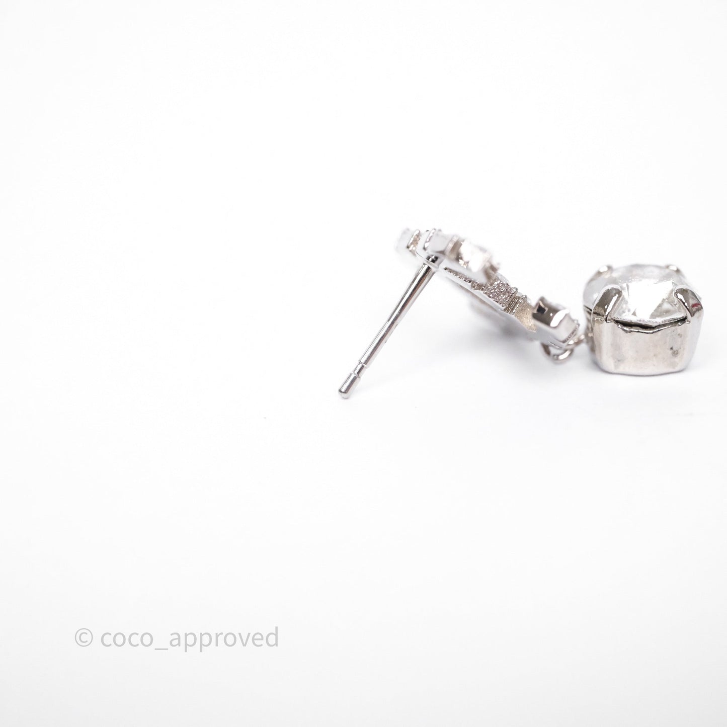 Chanel Crystal CC Drop Earrings Silver Tone 18S