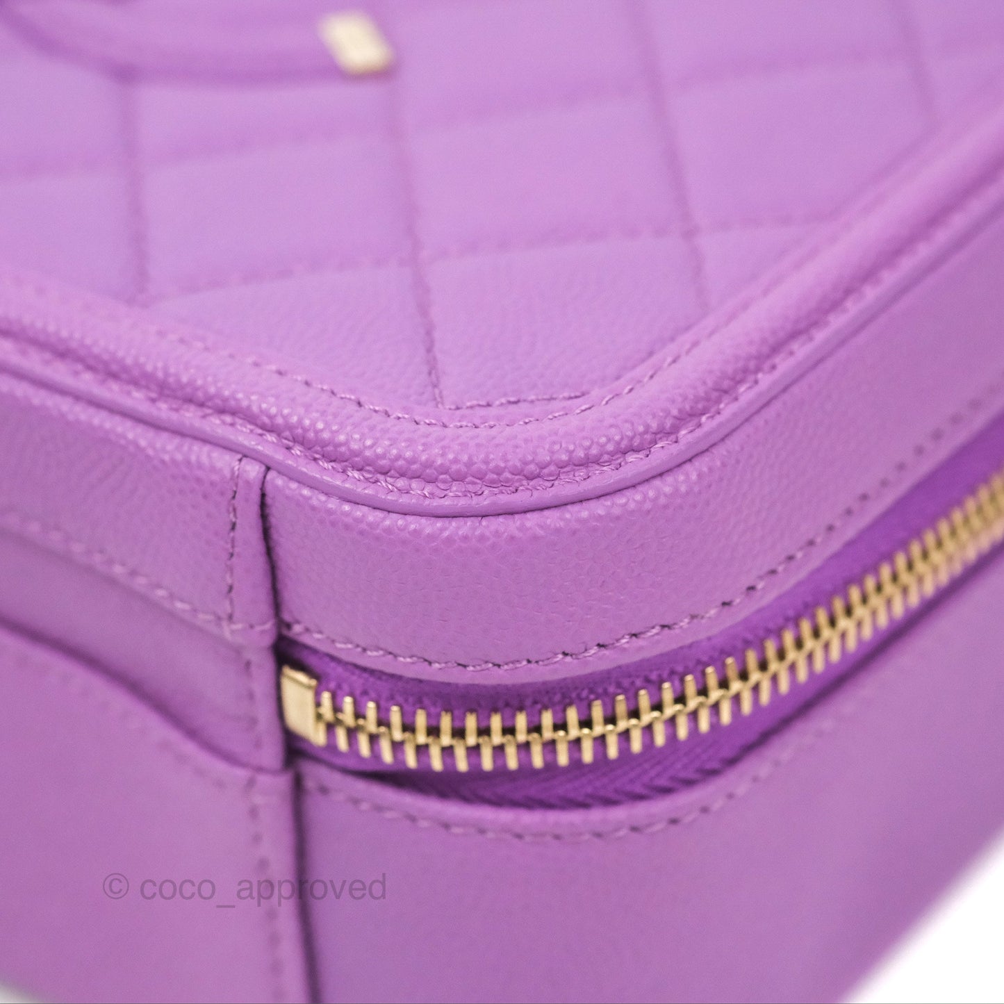 Chanel Quilted Medium CC Filigree Vanity Case Purple Caviar Gold Hardware