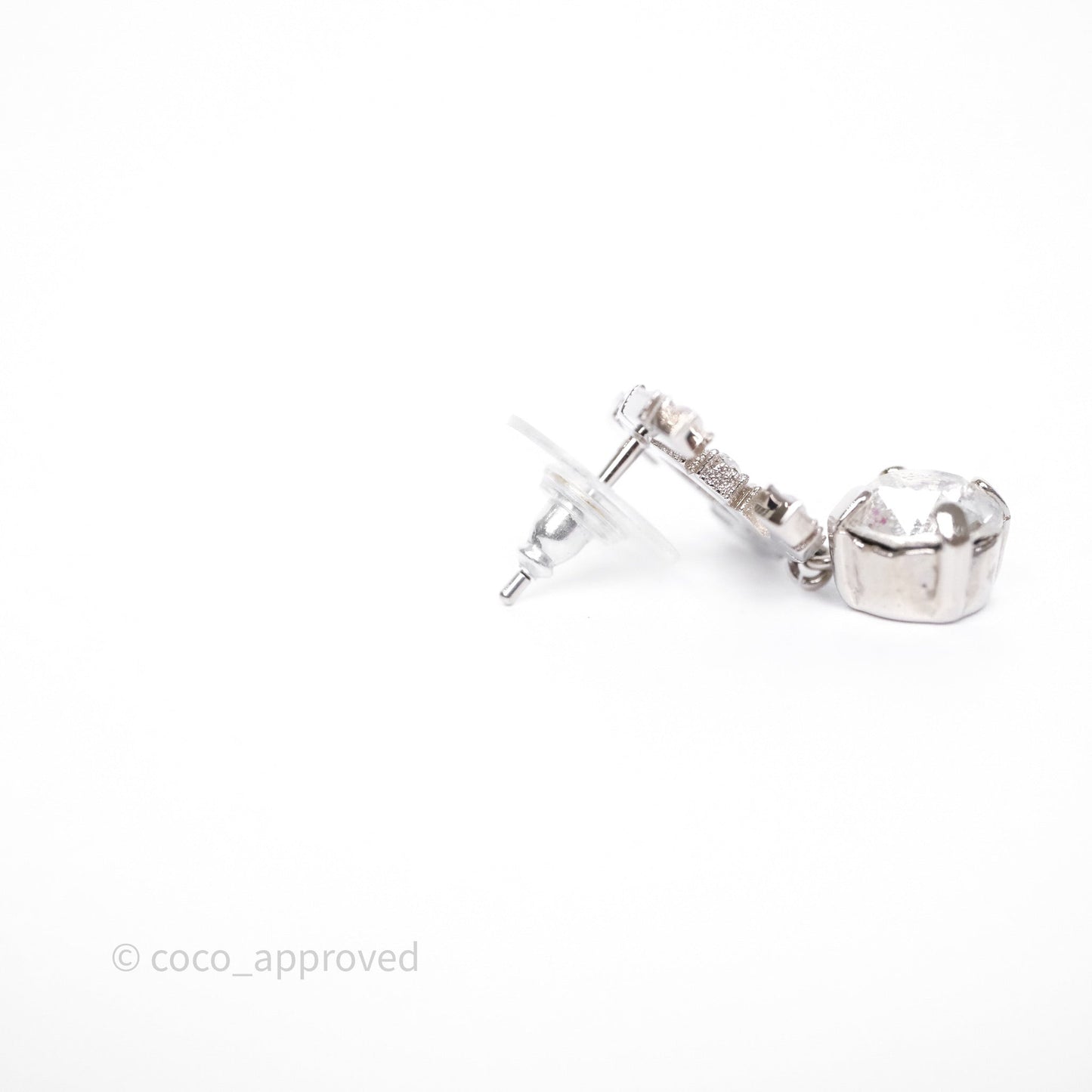 Chanel Crystal CC Drop Earrings Silver Tone 18S