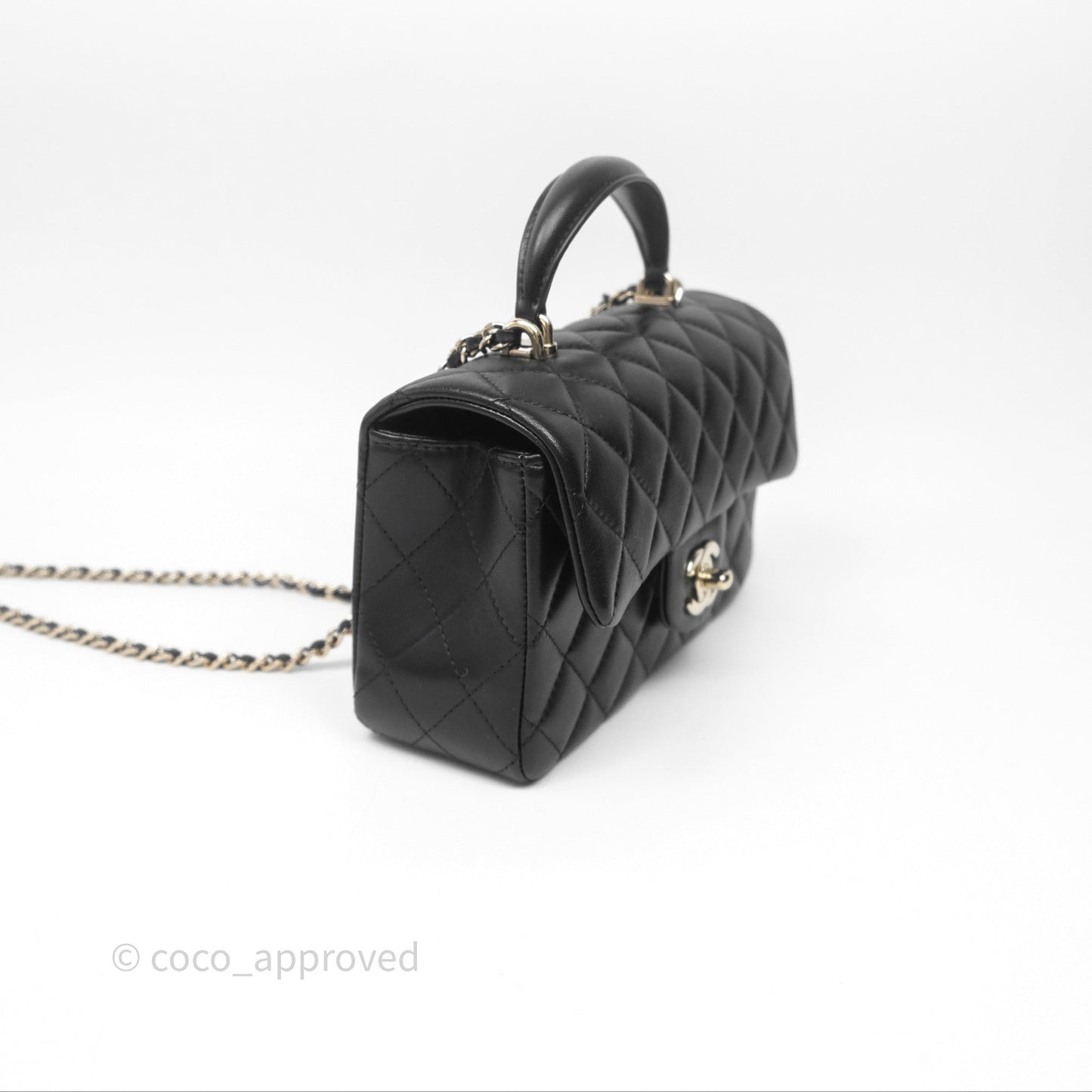 Chanel Top Handle Mini Rectangular Flap Bag Black Lambskin Gold Hardware