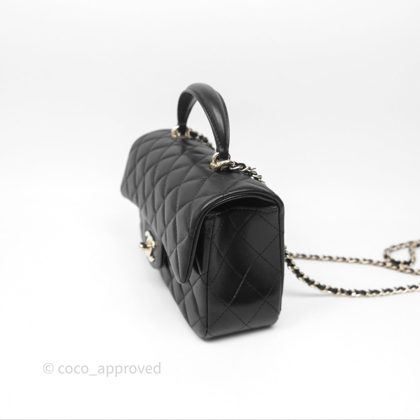 Chanel Top Handle Mini Rectangular Flap Bag Black Lambskin Gold Hardware