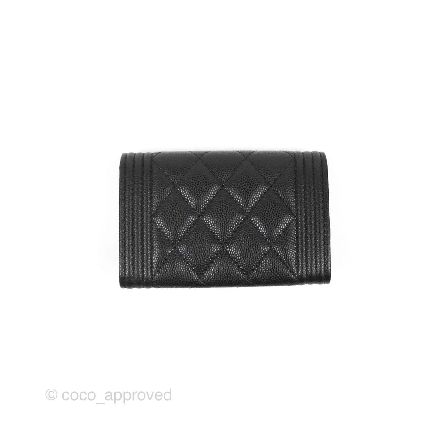 Chanel Quilted Boy Flap Card Holder Black Caviar Aged Gold Hardware