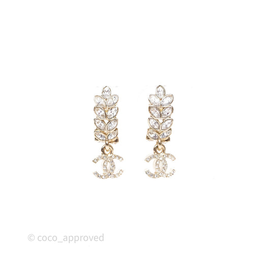 Chanel Leafy Crystal CC Drop Earrings Gold Tone 23S