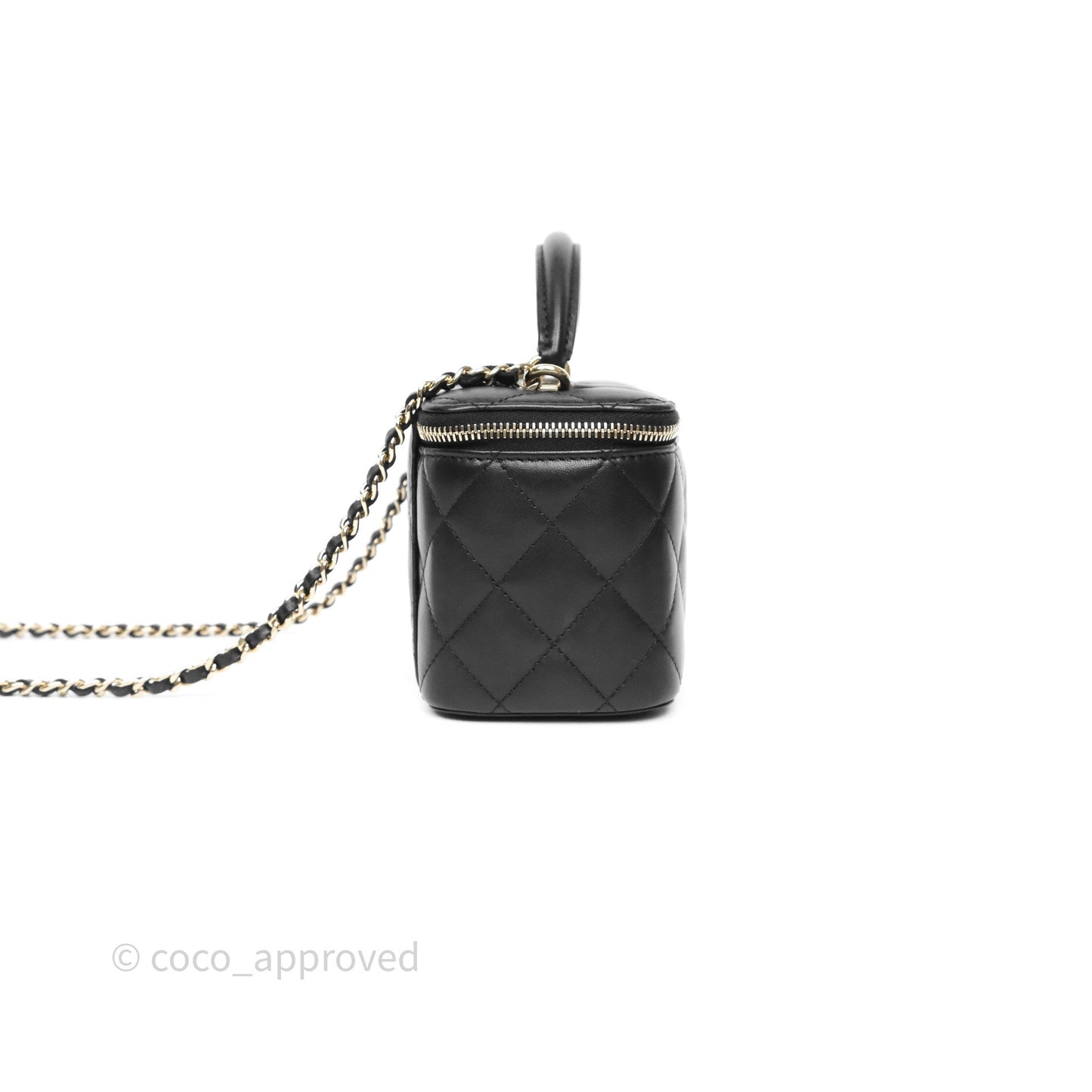 Chanel Vanity Rectangular Top Handle Black Lambskin Gold Hardware