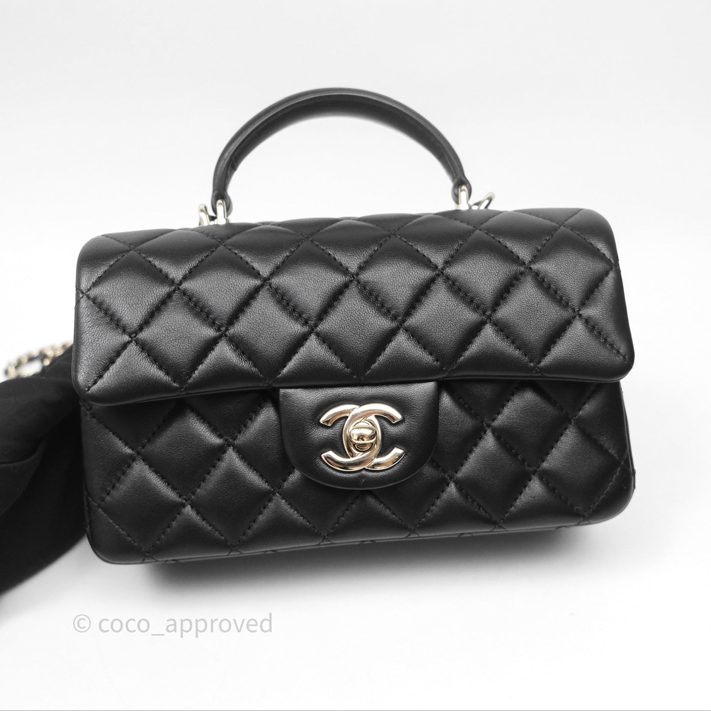 Chanel Top Handle Mini Rectangular Flap Bag Black Lambskin Gold Hardware