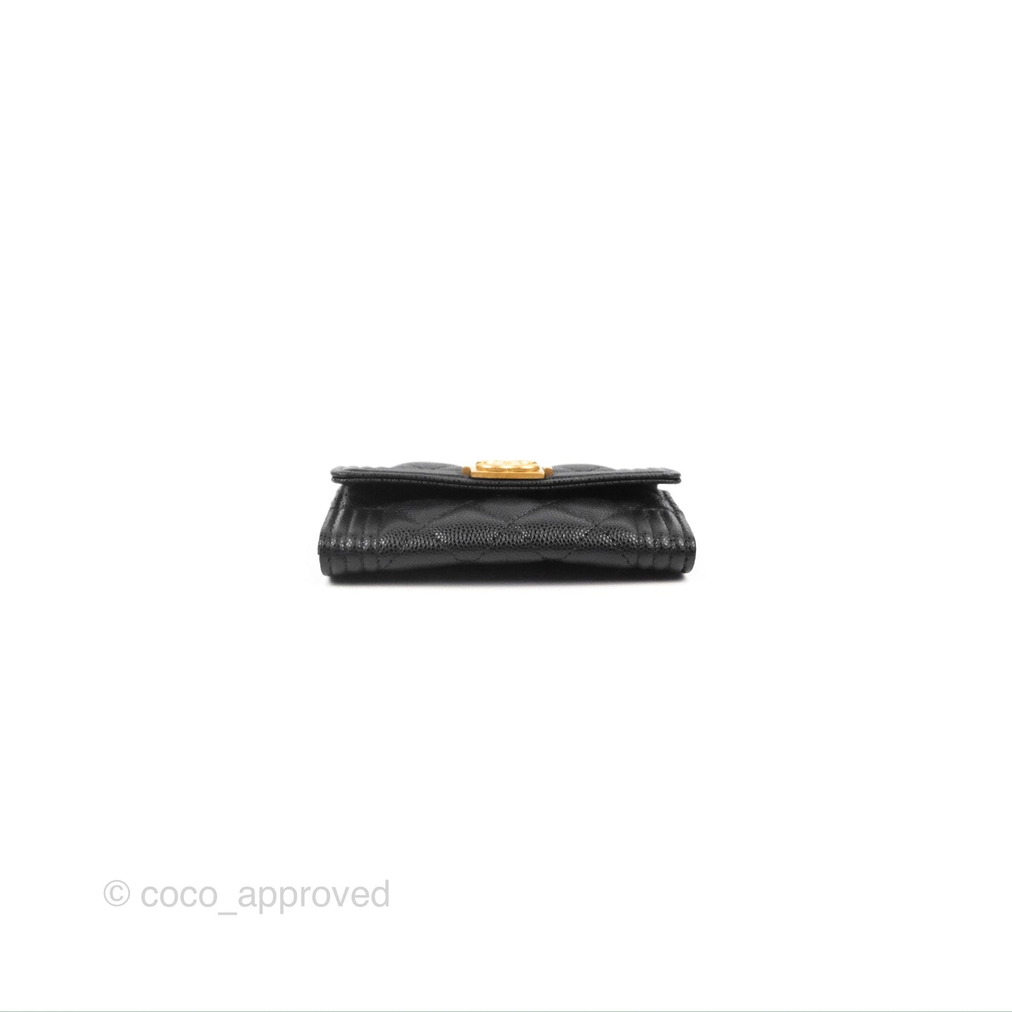 Chanel Quilted Boy Flap Card Holder Black Caviar Aged Gold Hardware