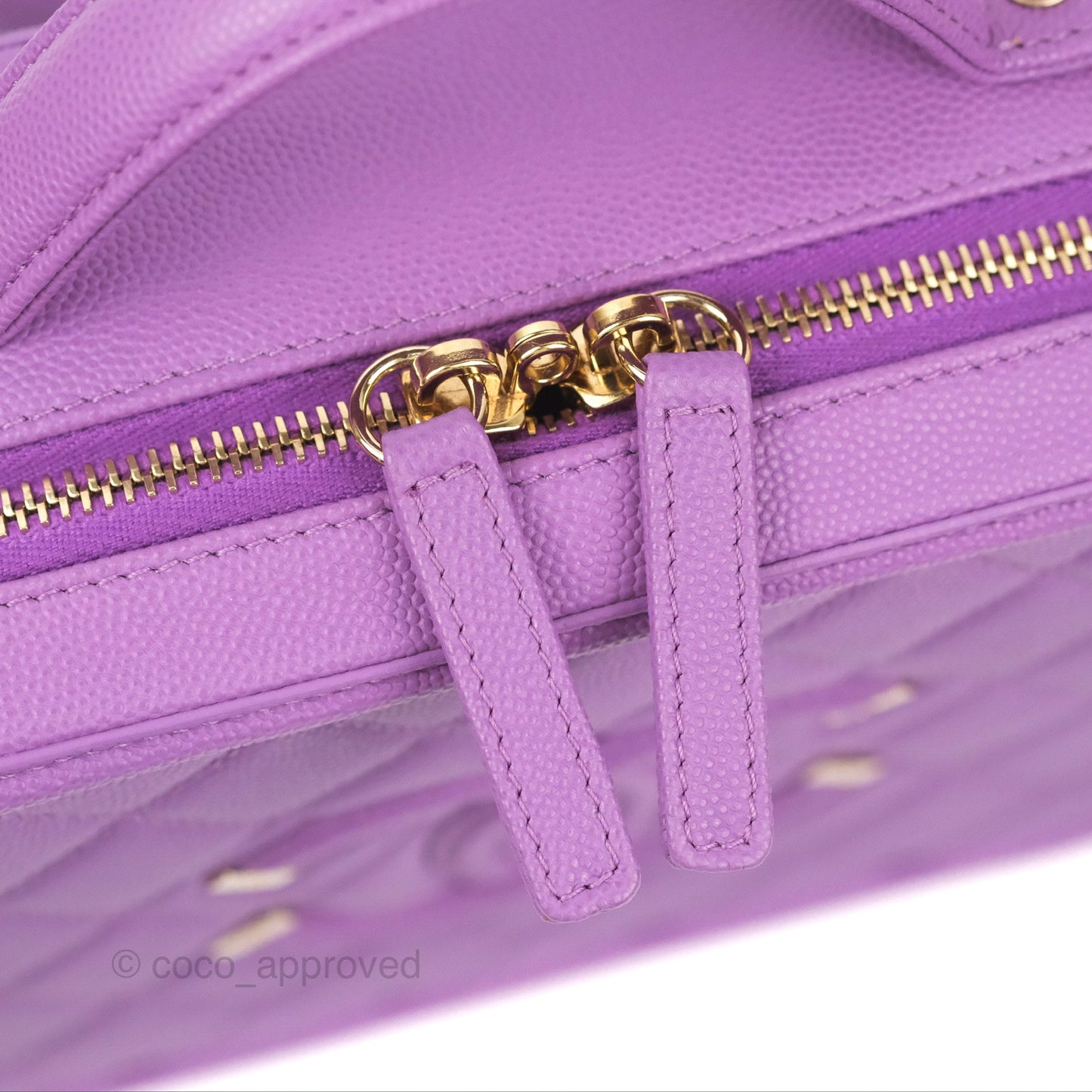 Chanel Quilted Medium CC Filigree Vanity Case Purple Caviar Gold Hardware