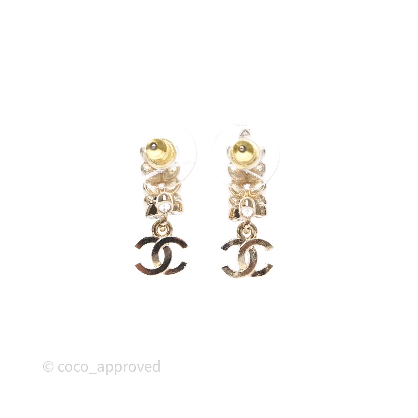 Chanel Leafy Crystal CC Drop Earrings Gold Tone 23S
