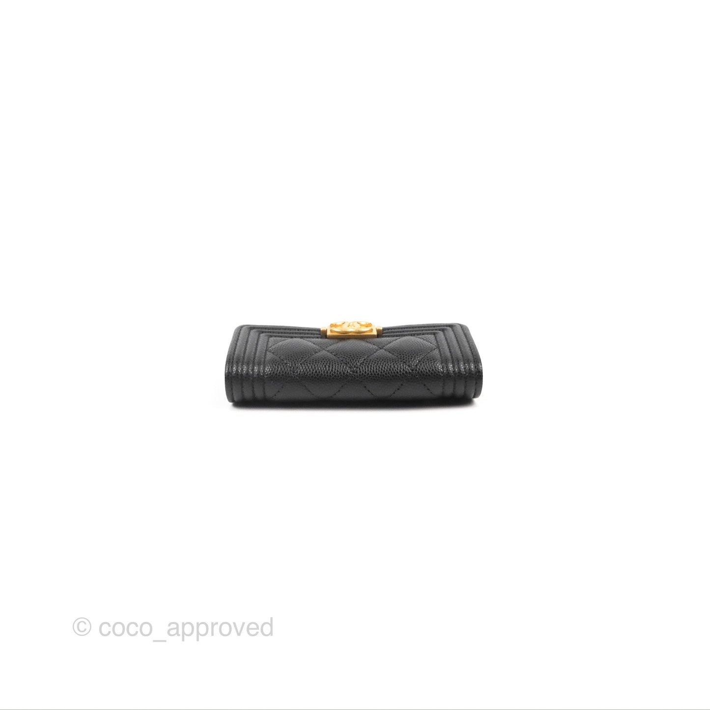 Chanel Quilted Boy Flap Card Holder Black Caviar Aged Gold Hardware