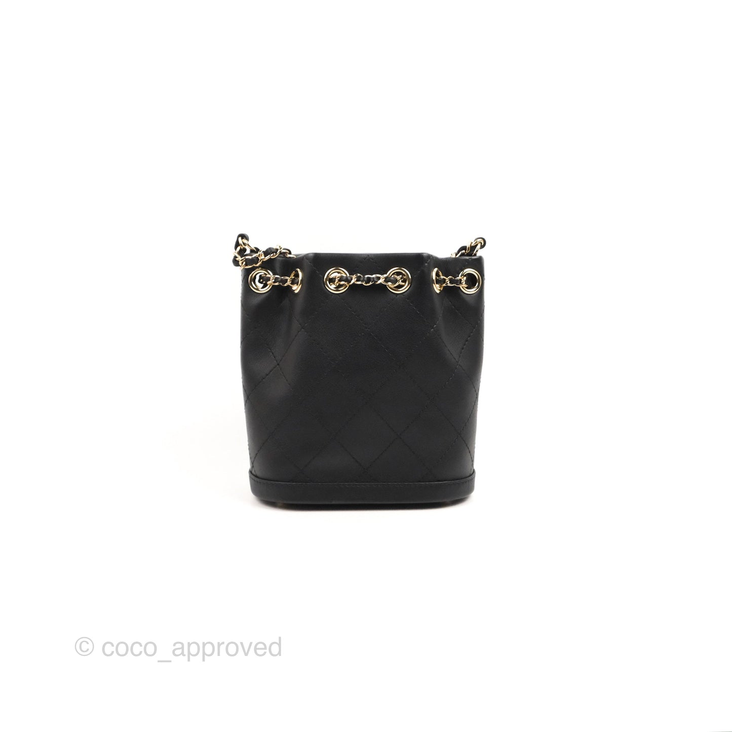 Chanel Quilted Drawstring Bucket Bag Black Calfskin Gold Hardware