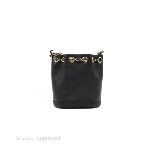 Chanel Quilted Drawstring Bucket Bag Black Calfskin Gold Hardware