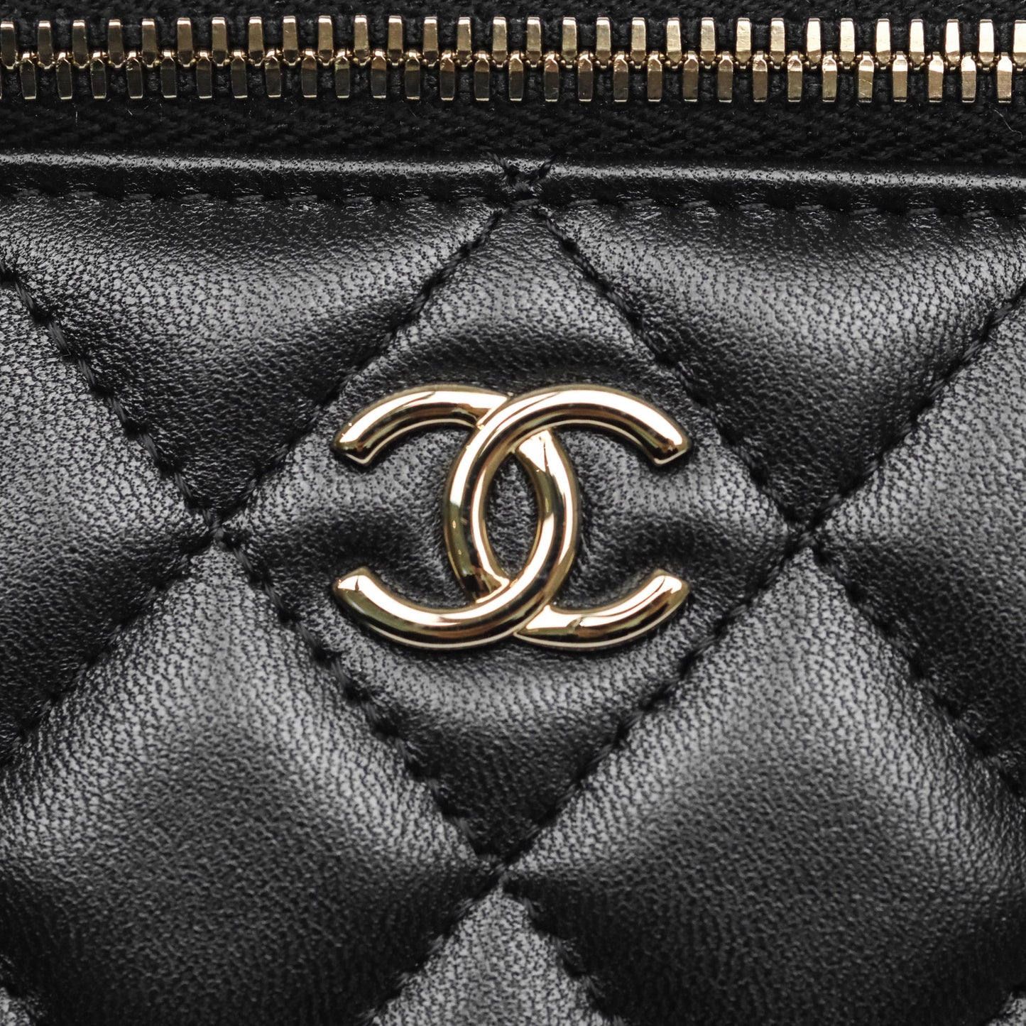 Chanel Vanity Rectangular Top Handle Black Lambskin Gold Hardware