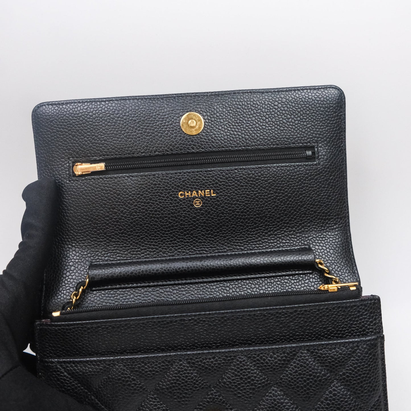 Chanel Classic Wallet On Chain WOC Quilted Black Caviar Gold Hardware