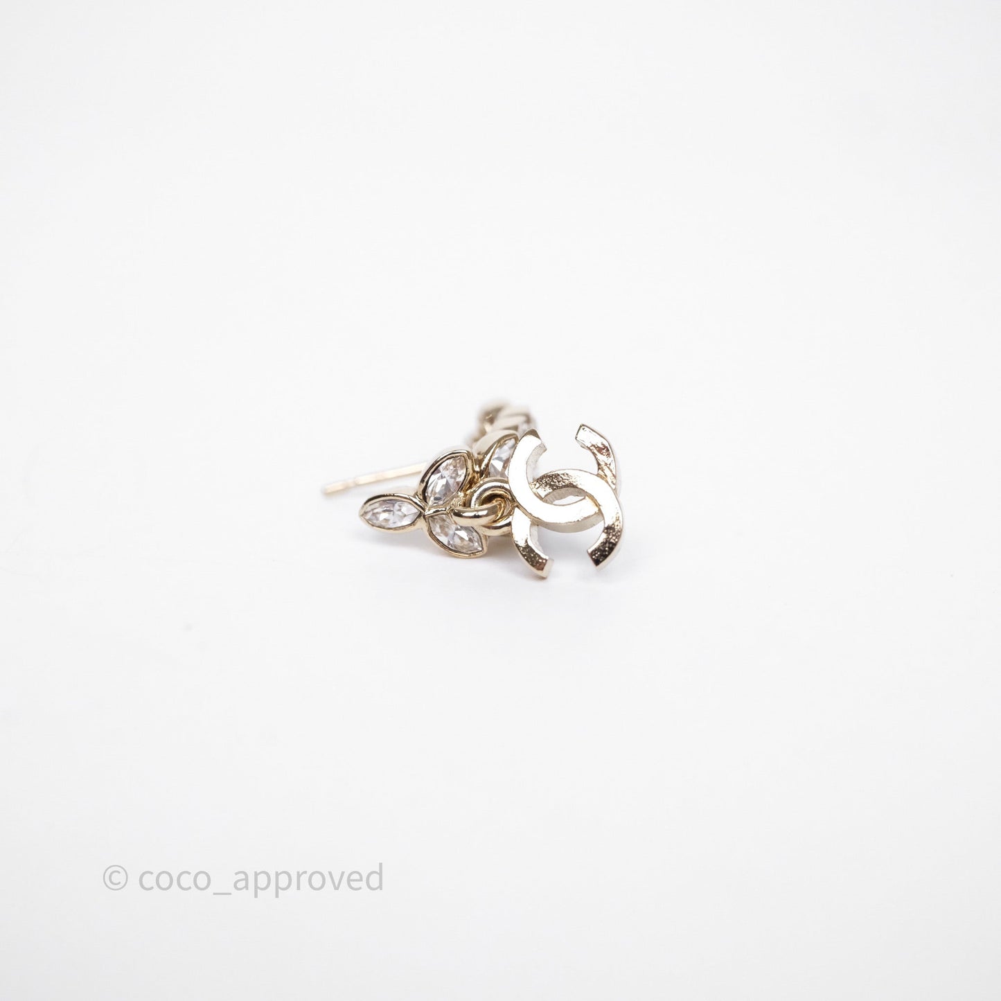 Chanel Leafy Crystal CC Drop Earrings Gold Tone 23S