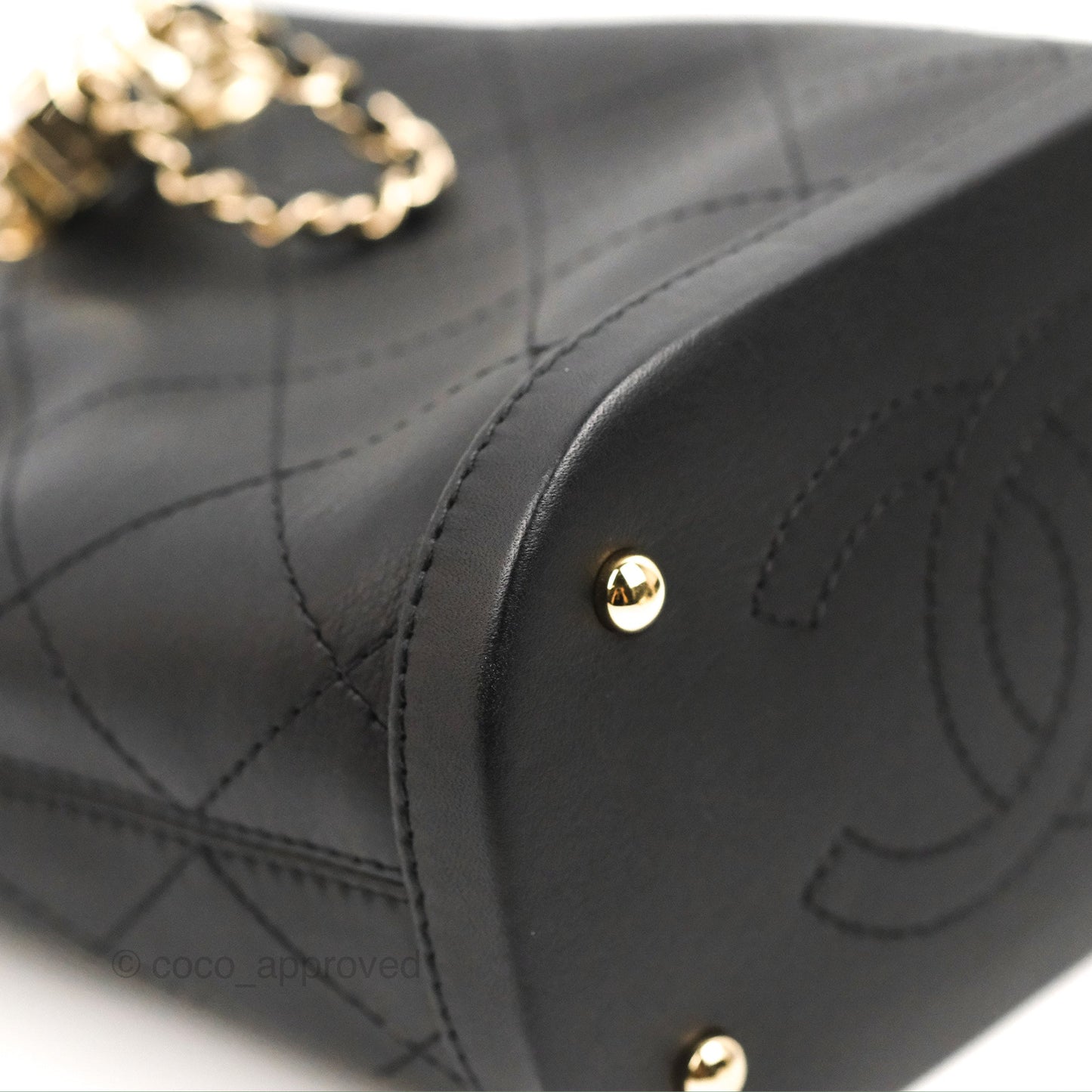 Chanel Quilted Drawstring Bucket Bag Black Calfskin Gold Hardware
