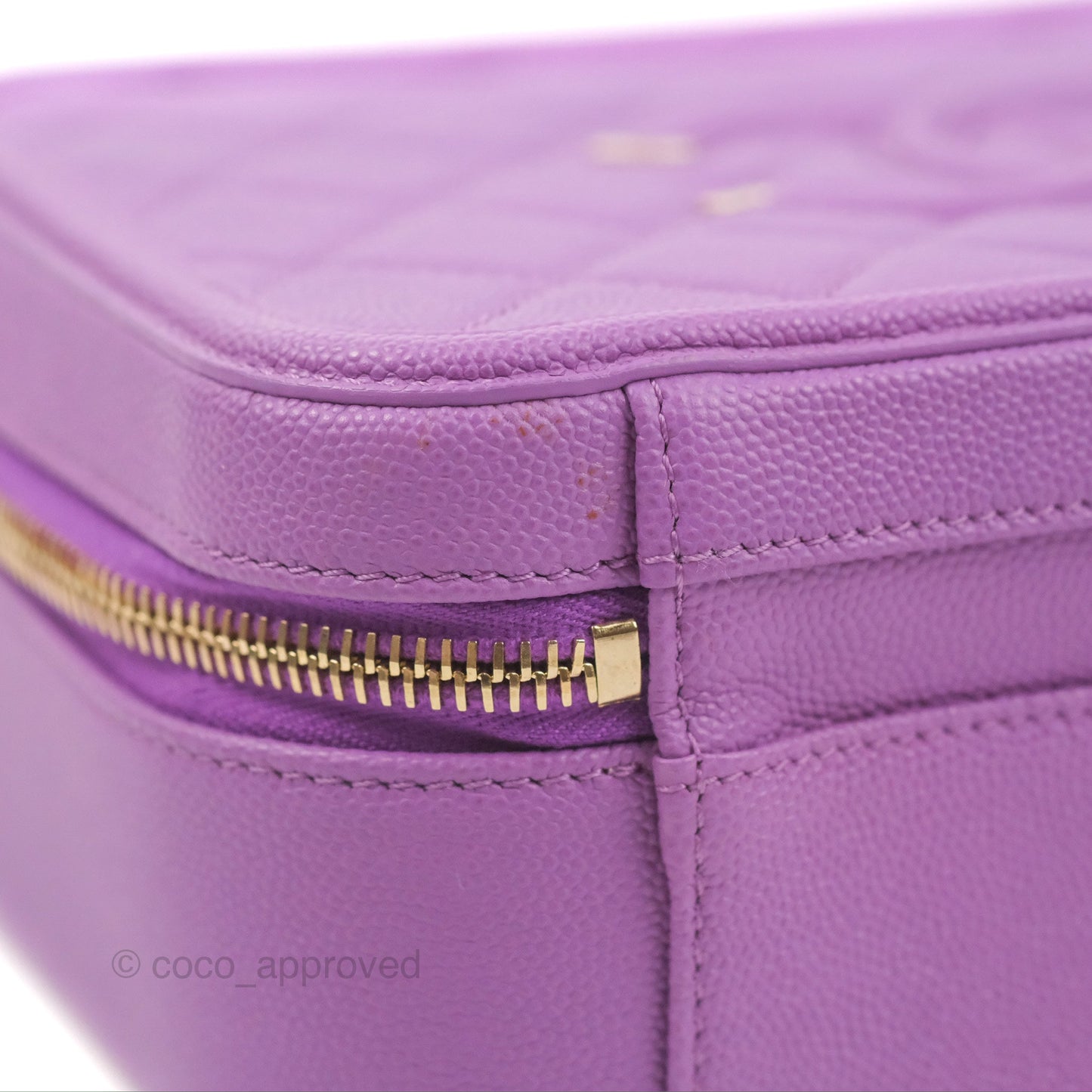 Chanel Quilted Medium CC Filigree Vanity Case Purple Caviar Gold Hardware