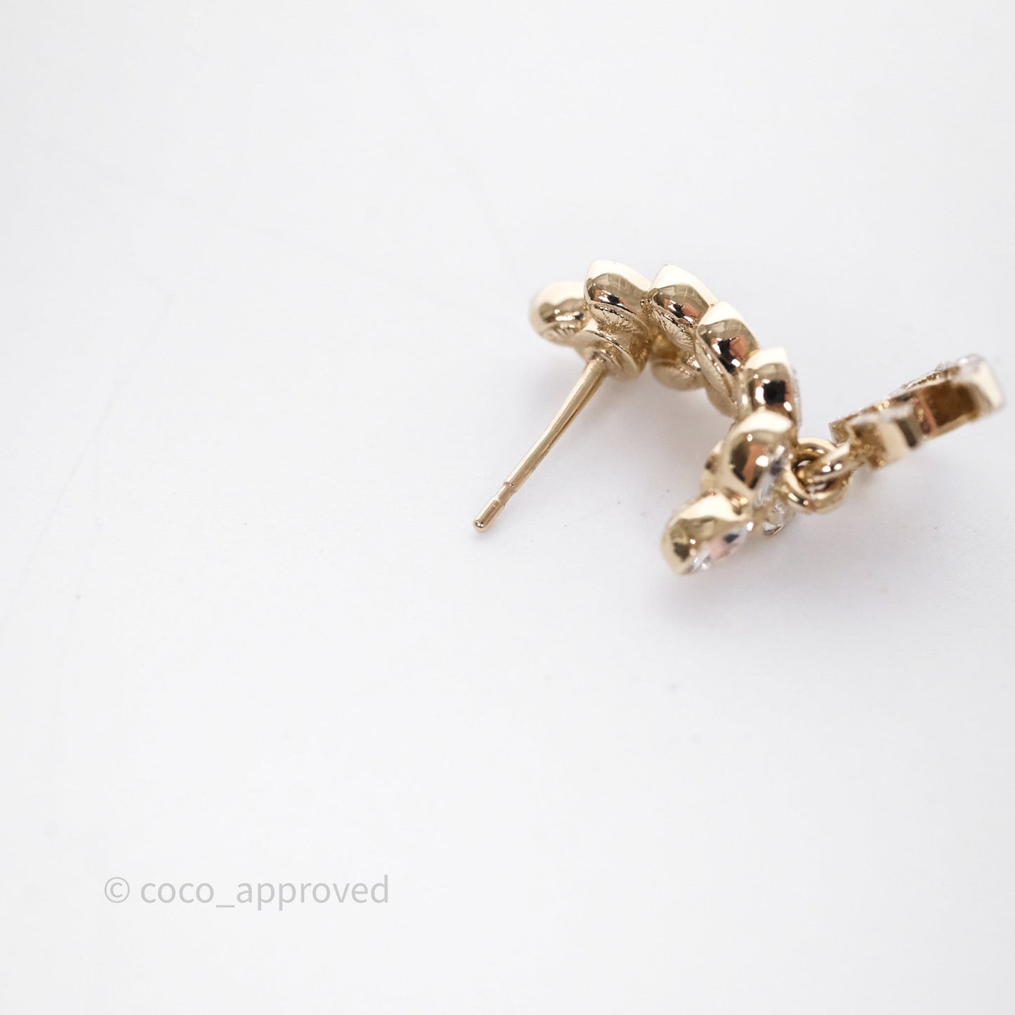 Chanel Leafy Crystal CC Drop Earrings Gold Tone 23S