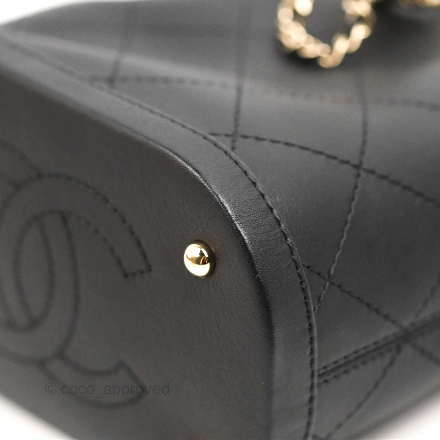 Chanel Quilted Drawstring Bucket Bag Black Calfskin Gold Hardware