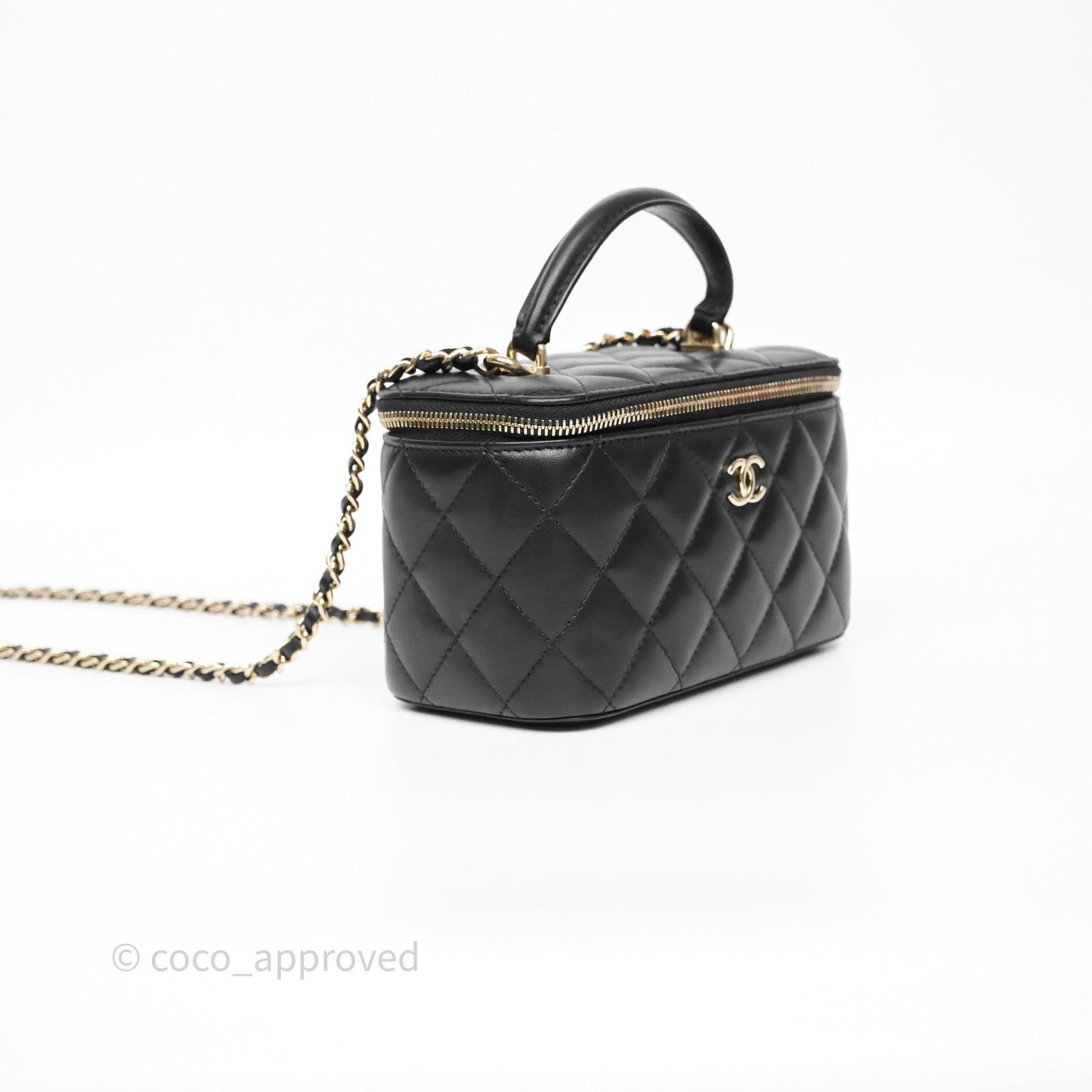 Chanel Vanity Rectangular Top Handle Black Lambskin Gold Hardware