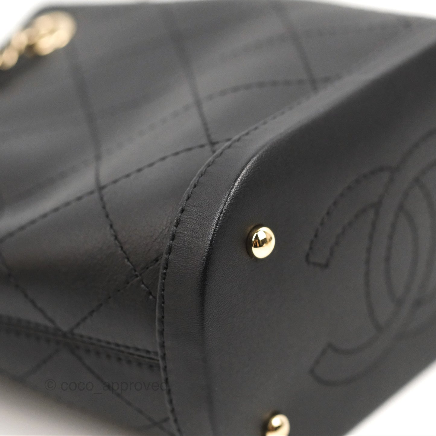 Chanel Quilted Drawstring Bucket Bag Black Calfskin Gold Hardware