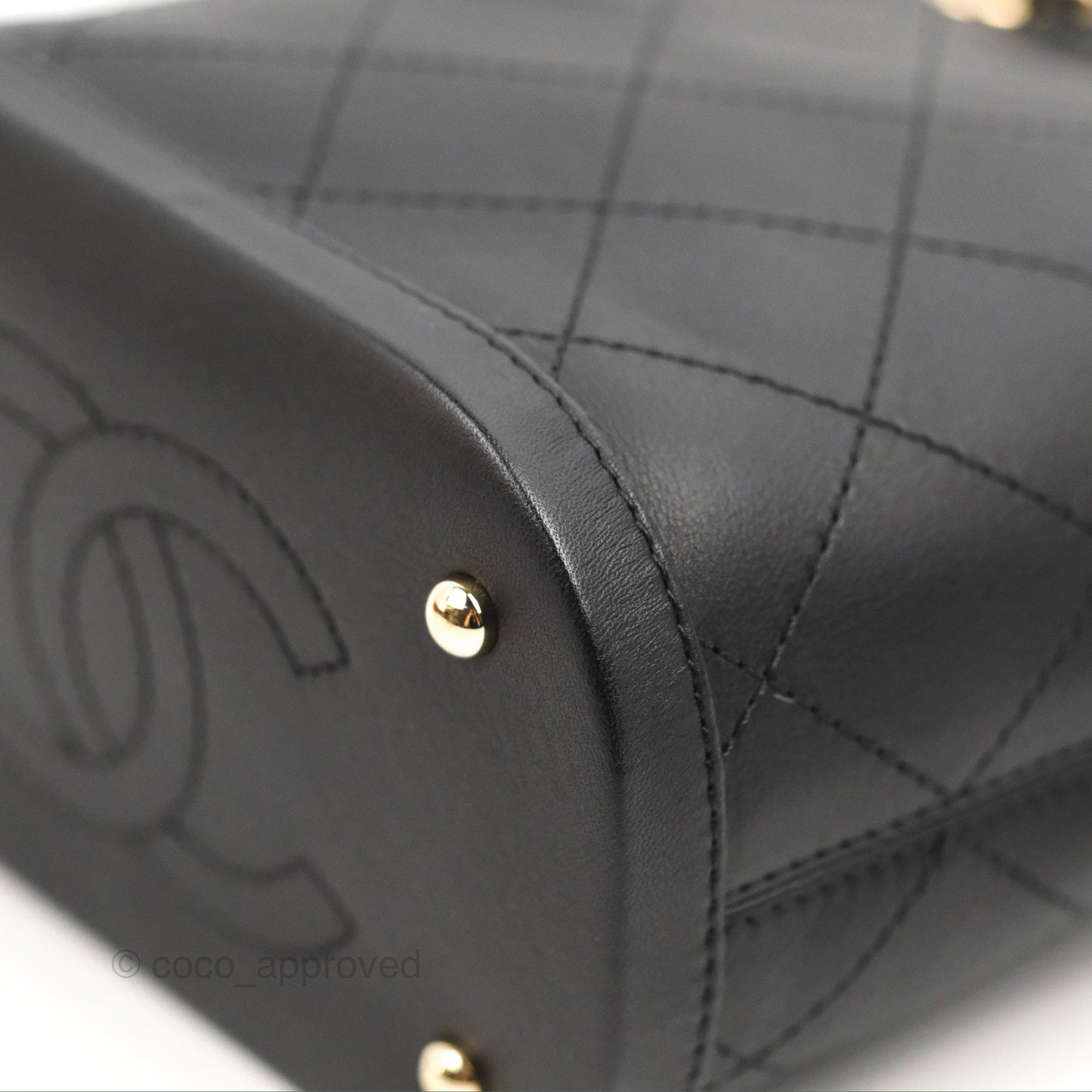Chanel Quilted Drawstring Bucket Bag Black Calfskin Gold Hardware