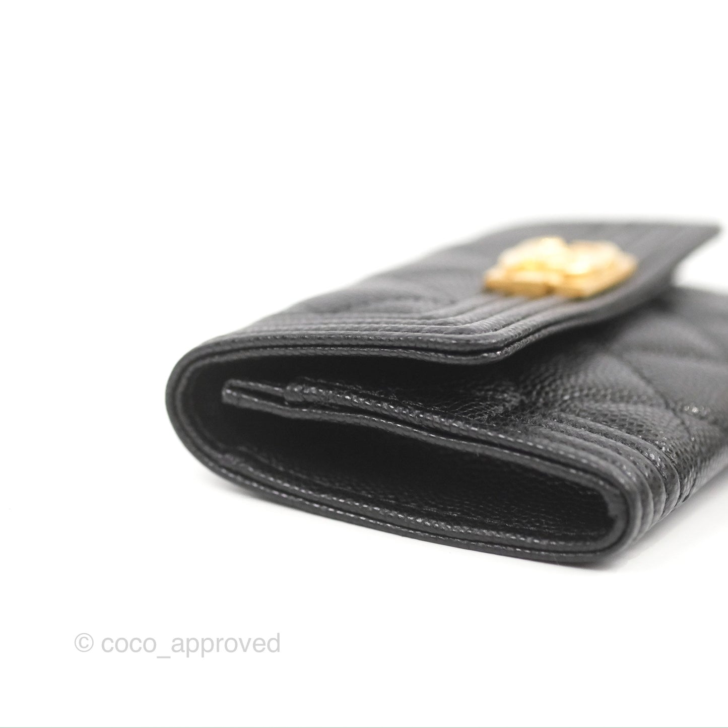 Chanel Quilted Boy Flap Card Holder Black Caviar Aged Gold Hardware