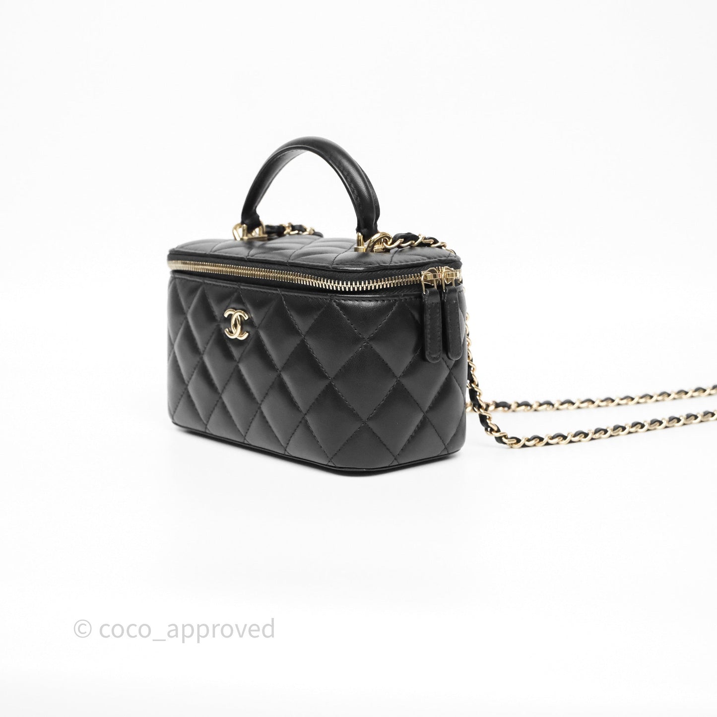 Chanel Vanity Rectangular Top Handle Black Lambskin Gold Hardware