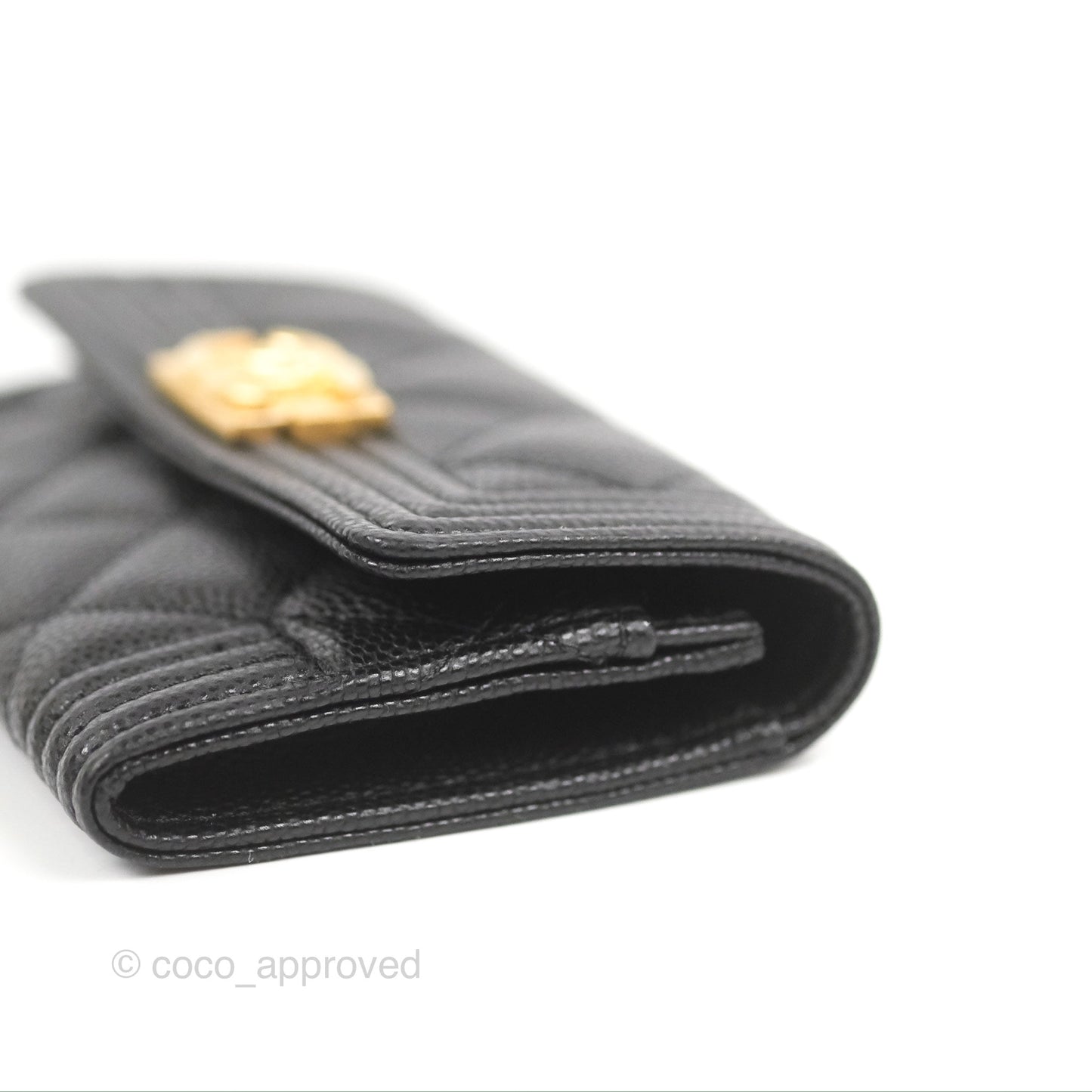 Chanel Quilted Boy Flap Card Holder Black Caviar Aged Gold Hardware