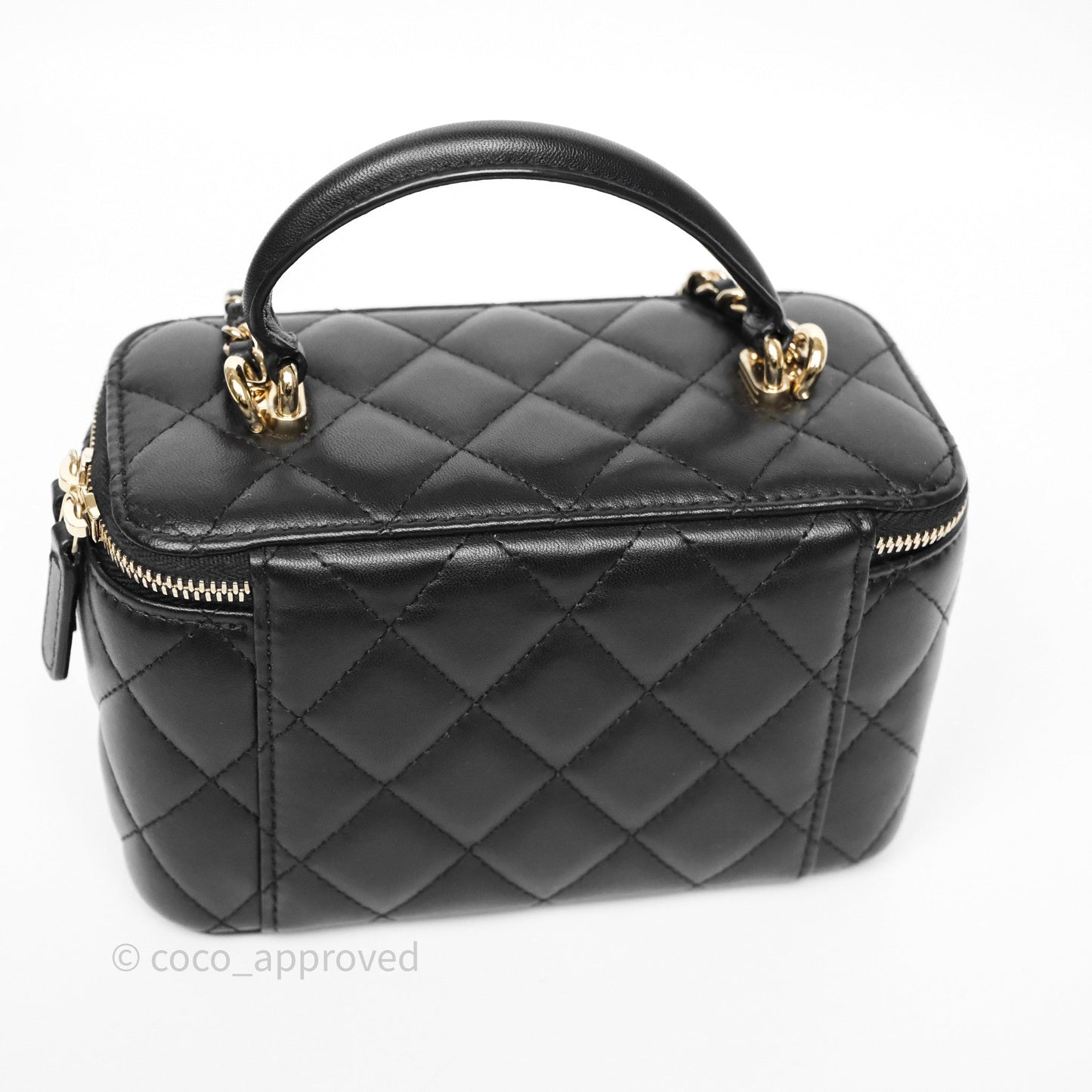Chanel Vanity Rectangular Top Handle Black Lambskin Gold Hardware