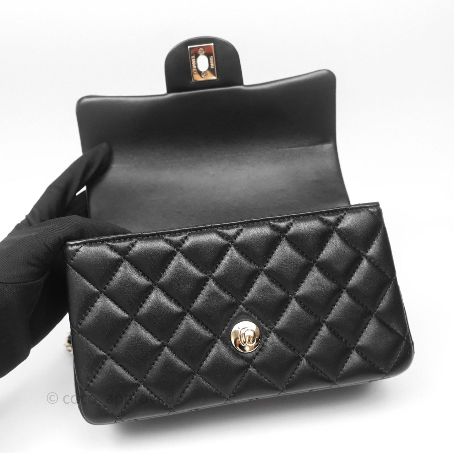 Chanel Top Handle Mini Rectangular Flap Bag Black Lambskin Gold Hardware