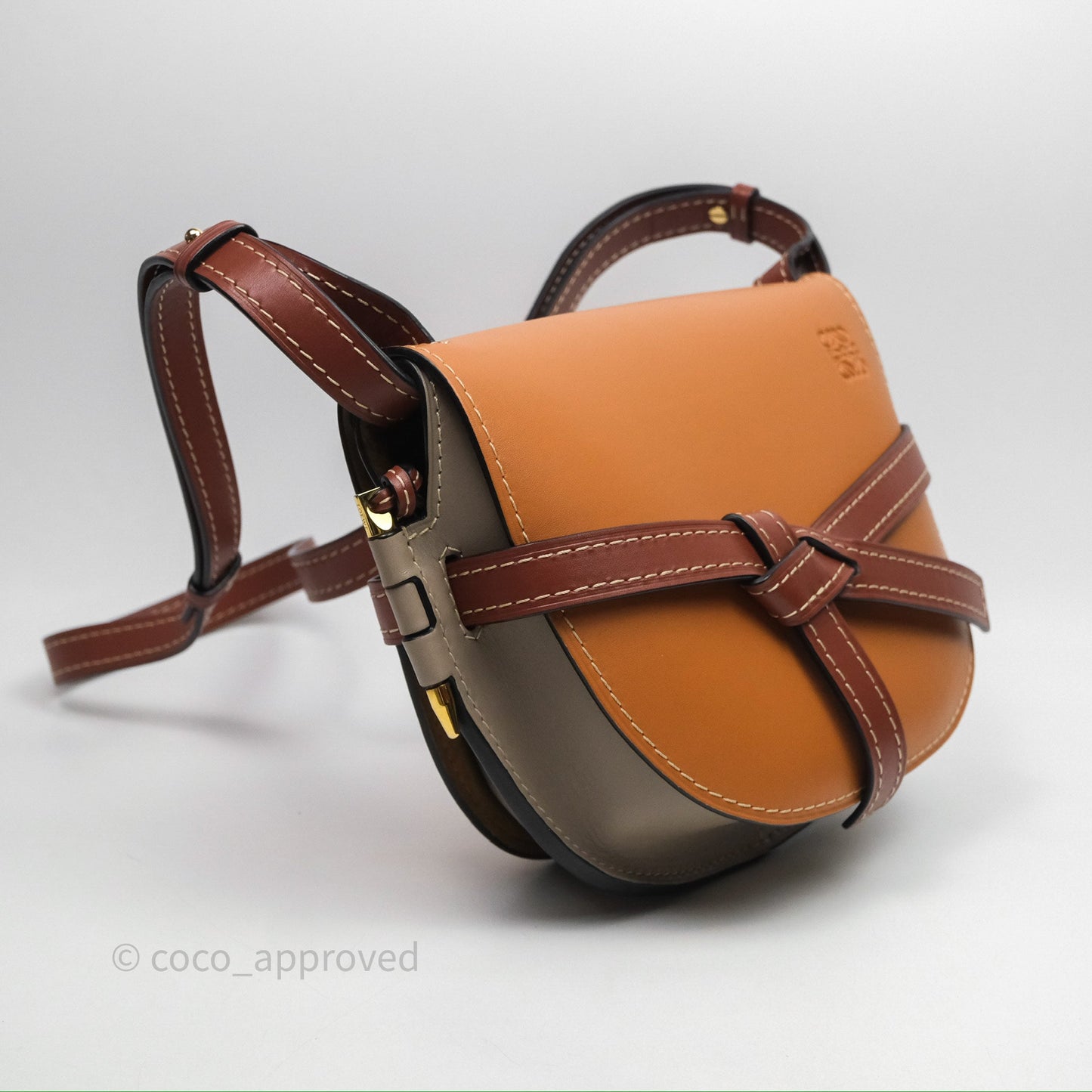 Loewe Small Gate Bag Smooth Calfskin Amber/Light Grey/Rust