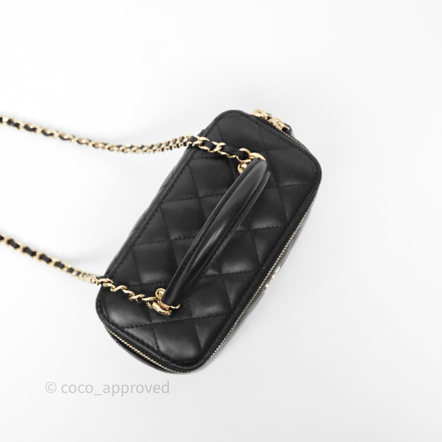 Chanel Vanity Rectangular Top Handle Black Lambskin Gold Hardware