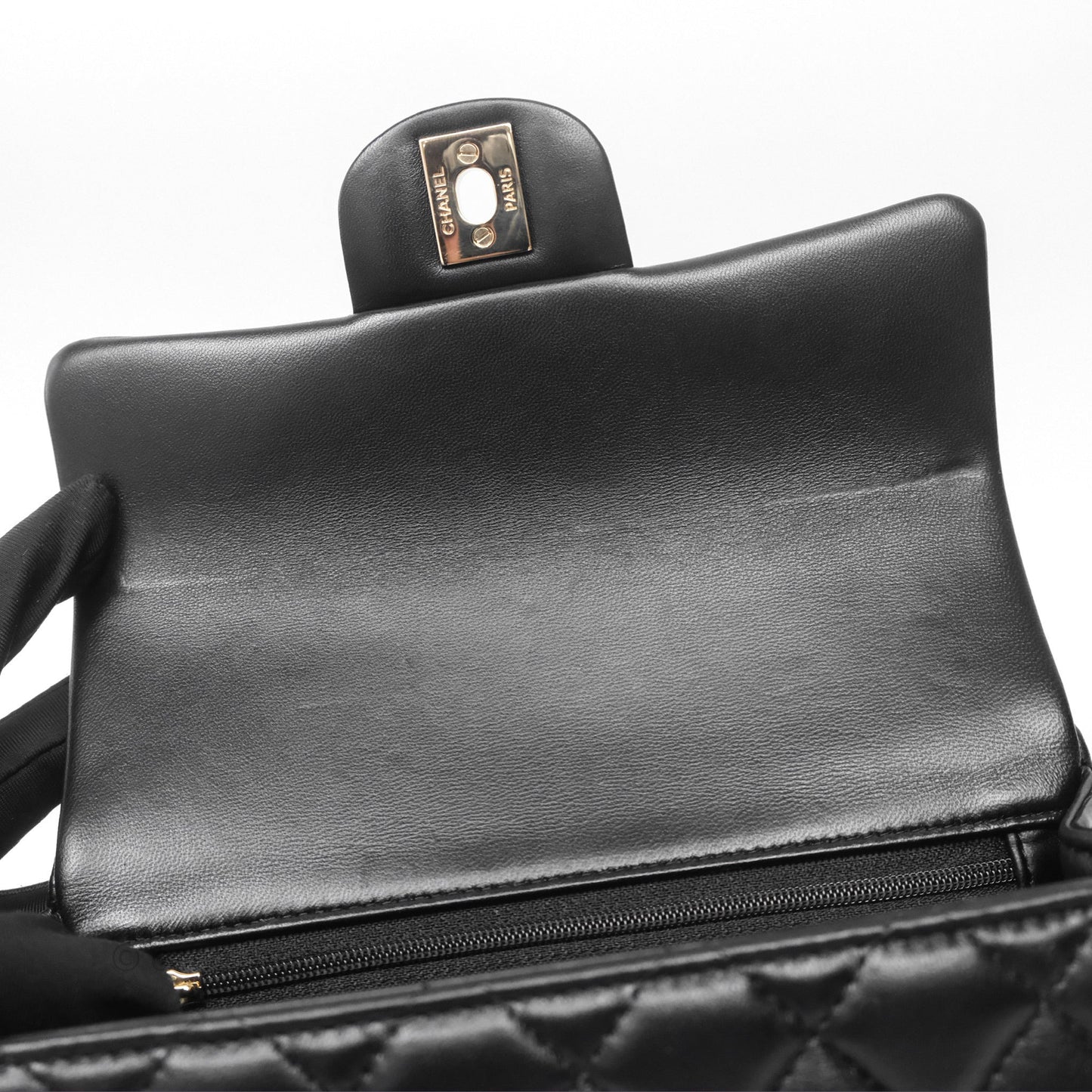 Chanel Top Handle Mini Rectangular Flap Bag Black Lambskin Gold Hardware