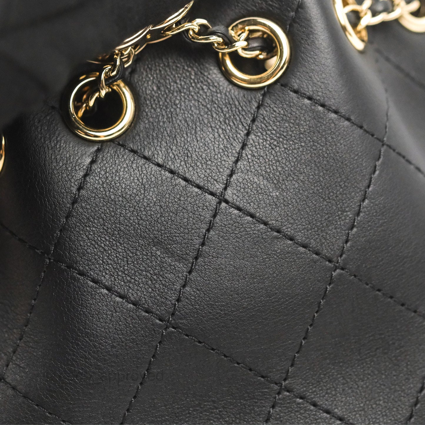 Chanel Quilted Drawstring Bucket Bag Black Calfskin Gold Hardware