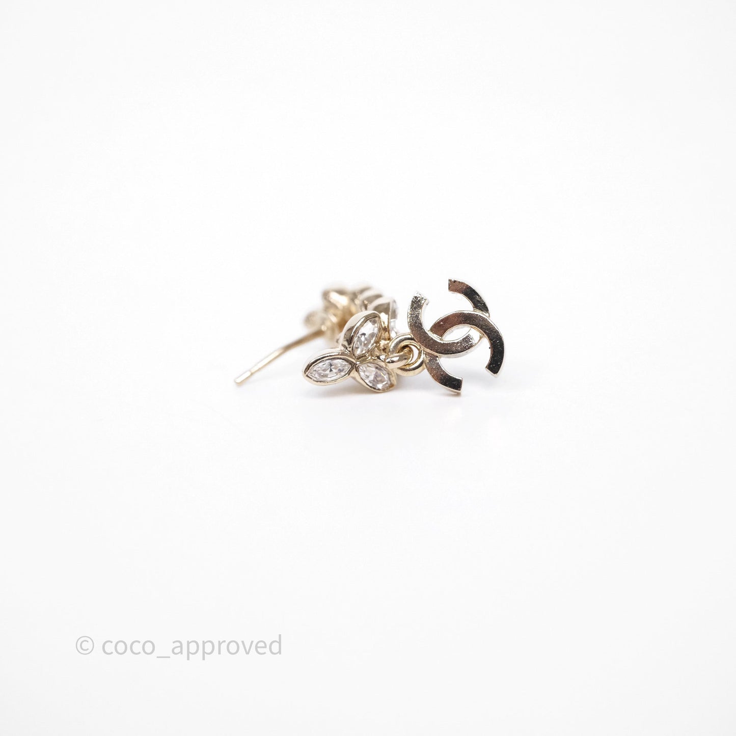 Chanel Leafy Crystal CC Drop Earrings Gold Tone 23S