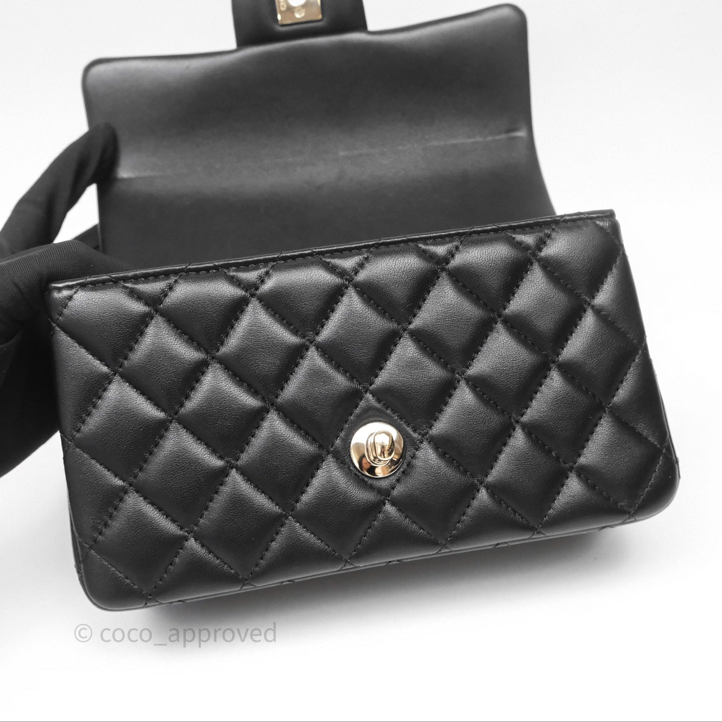 Chanel Top Handle Mini Rectangular Flap Bag Black Lambskin Gold Hardware