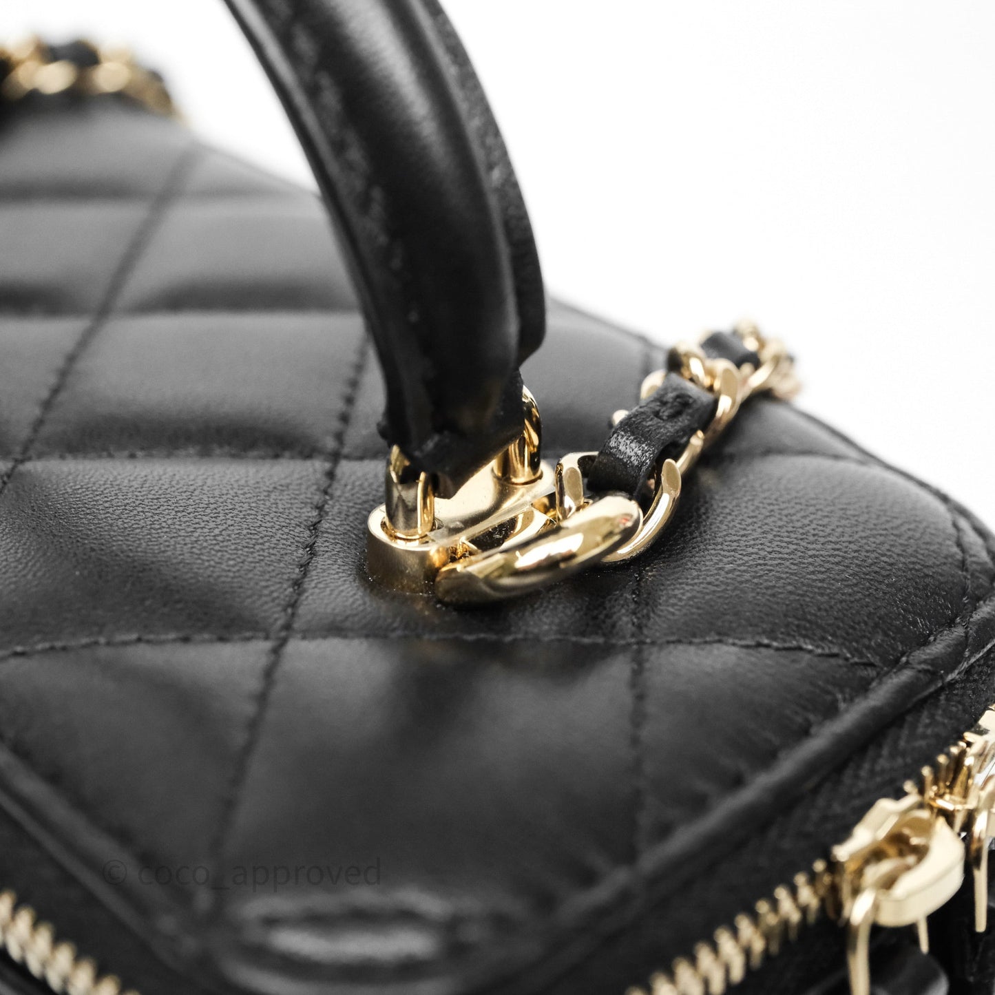 Chanel Vanity Rectangular Top Handle Black Lambskin Gold Hardware