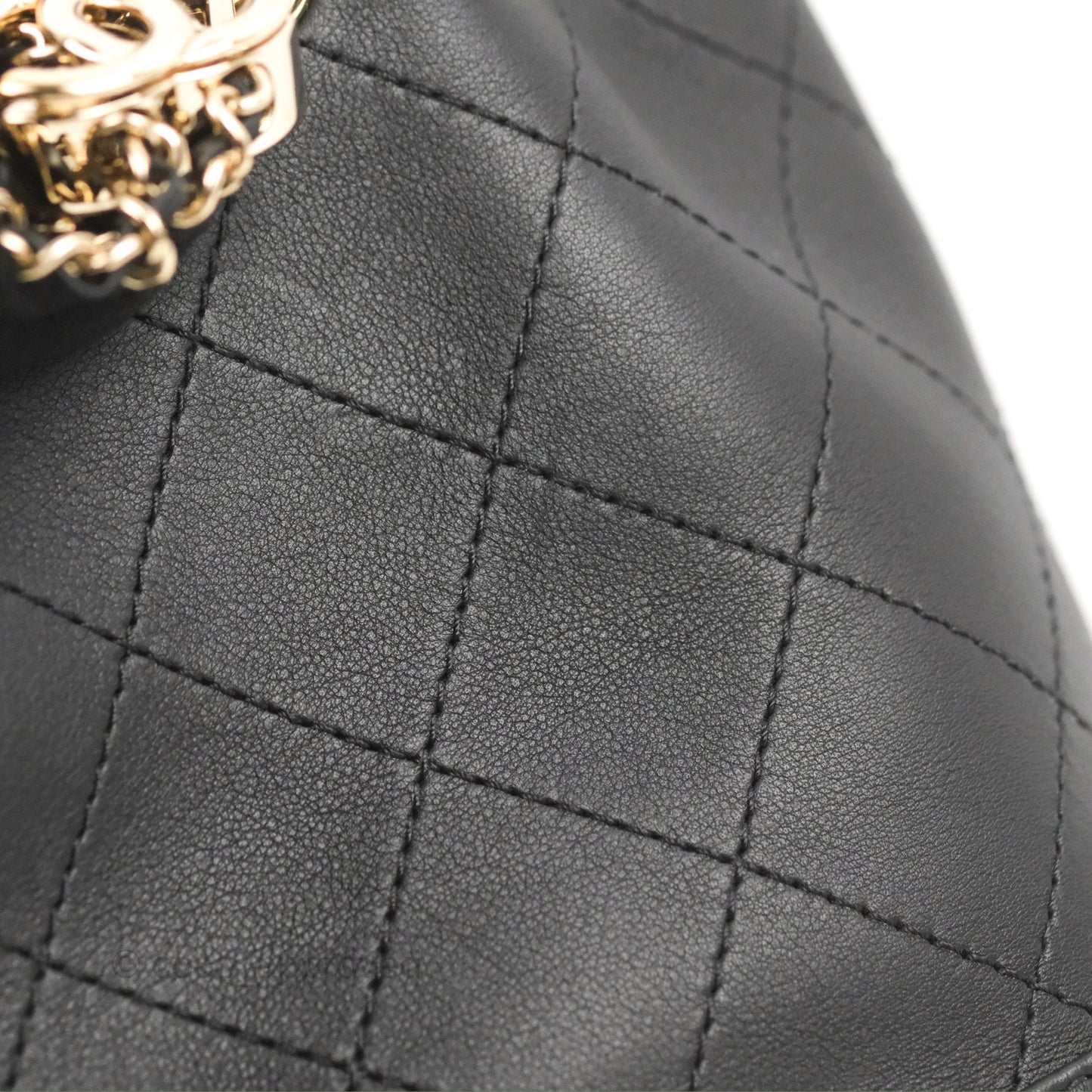 Chanel Quilted Drawstring Bucket Bag Black Calfskin Gold Hardware