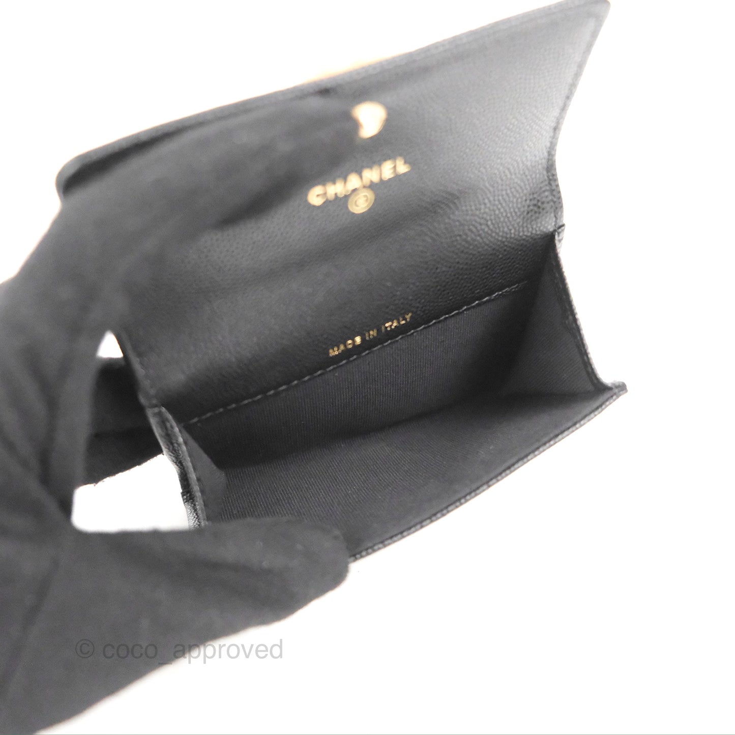 Chanel Quilted Boy Flap Card Holder Black Caviar Aged Gold Hardware