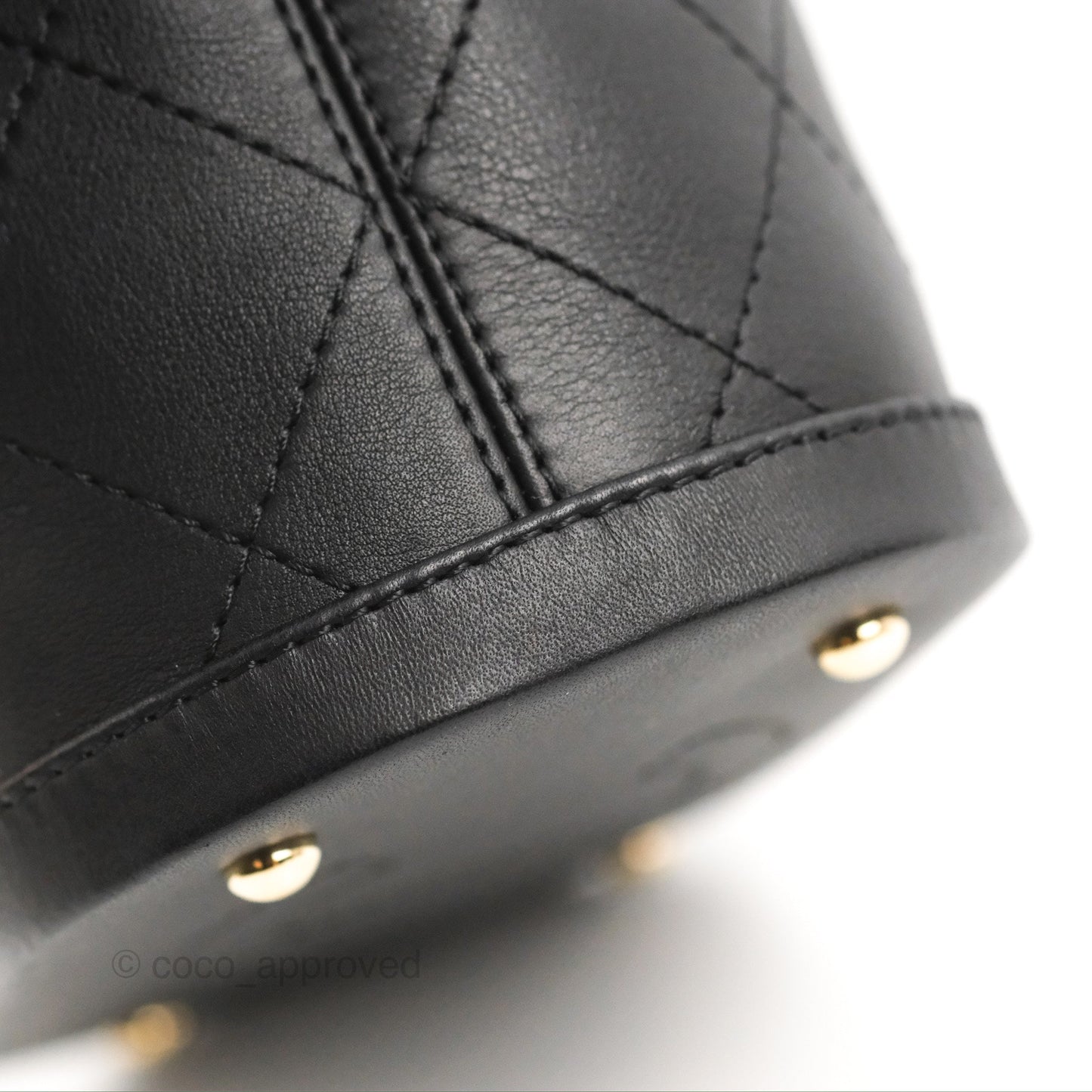 Chanel Quilted Drawstring Bucket Bag Black Calfskin Gold Hardware