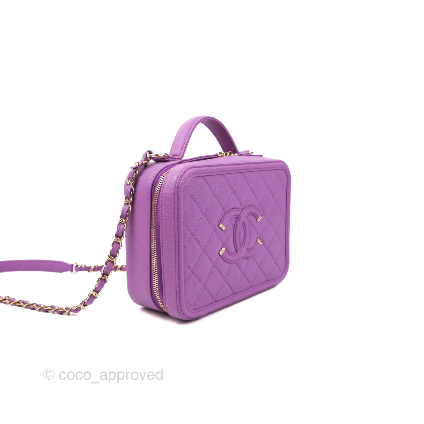 Chanel Quilted Medium CC Filigree Vanity Case Purple Caviar Gold Hardware