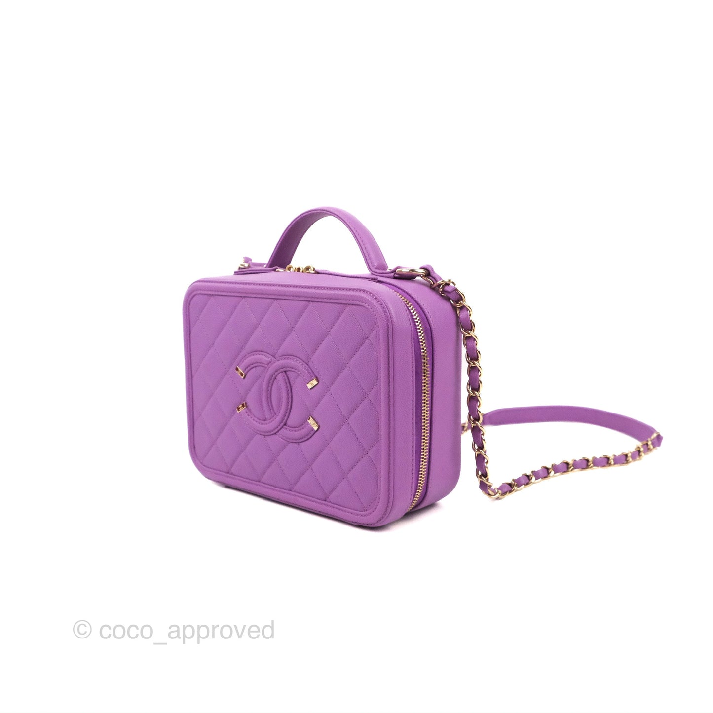 Chanel Quilted Medium CC Filigree Vanity Case Purple Caviar Gold Hardware