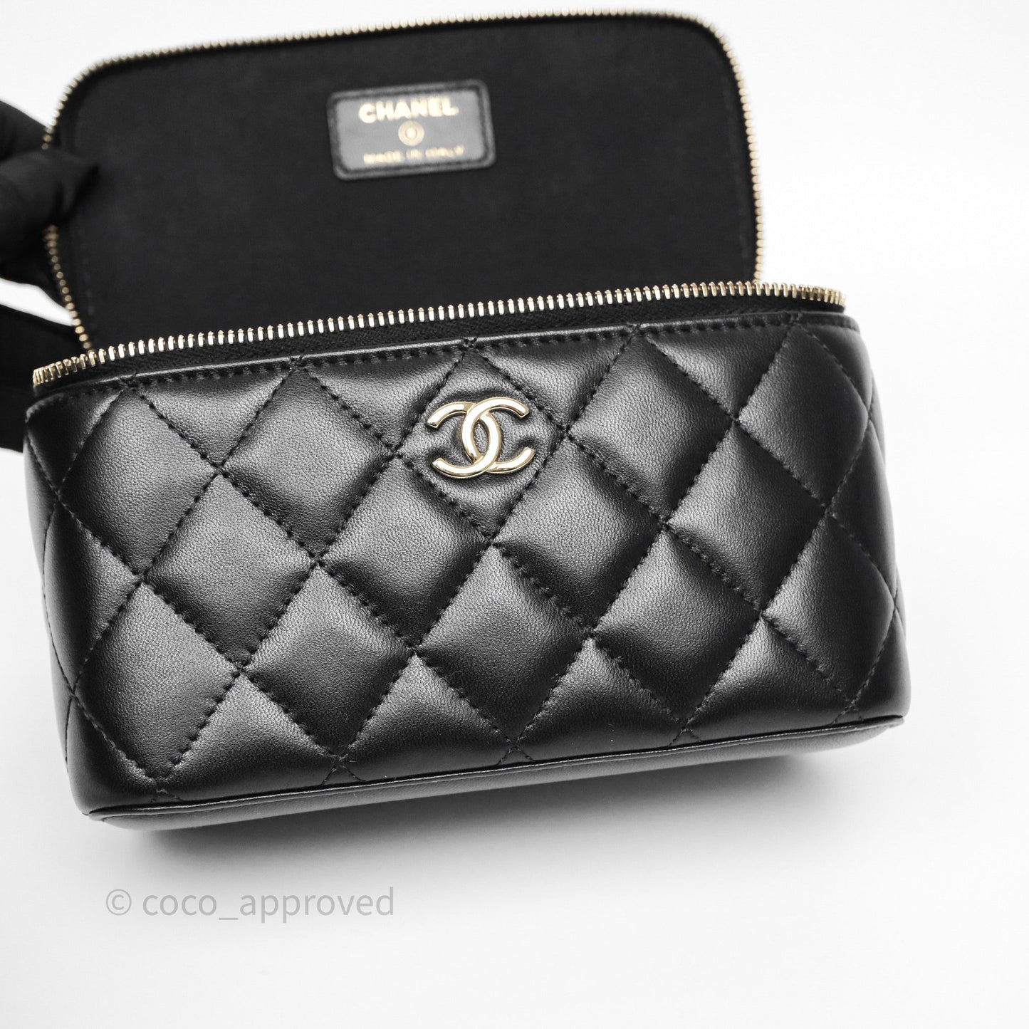 Chanel Vanity Rectangular Top Handle Black Lambskin Gold Hardware