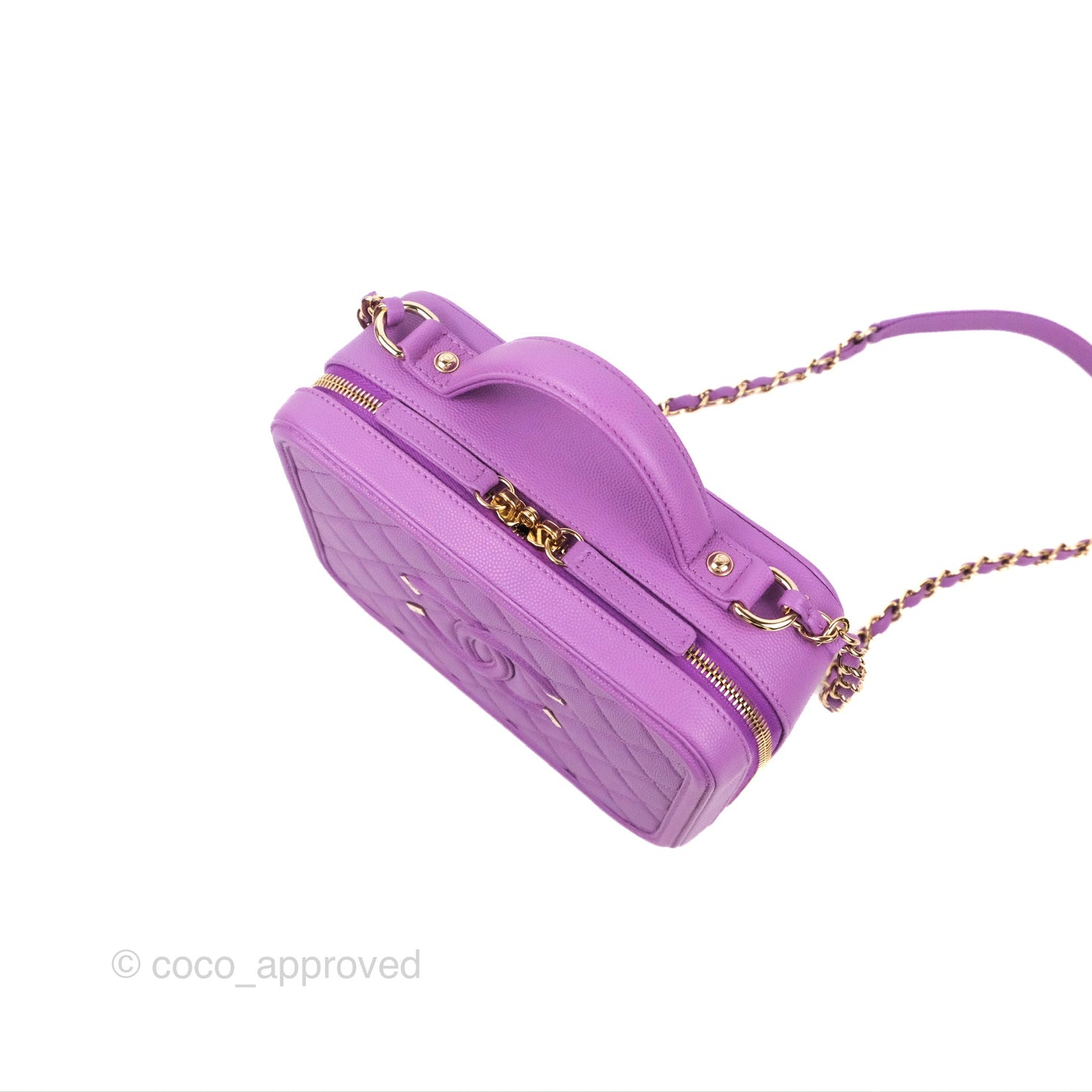 Chanel Quilted Medium CC Filigree Vanity Case Purple Caviar Gold Hardware